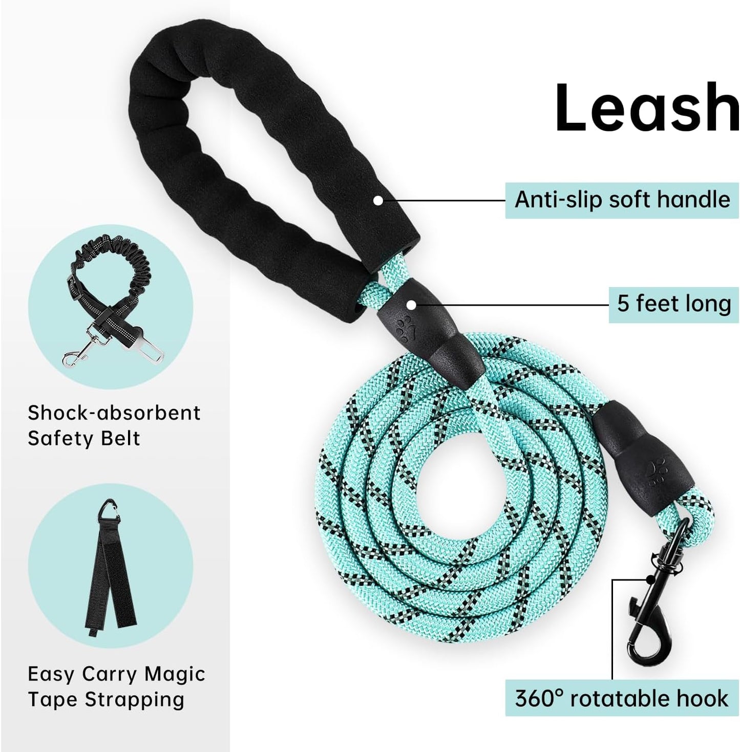 IVY&LANE No Pull Dog Harness with Leash Set, Reflective No Choke Pet Vest,Adjustable Oxford Dog Vest Harness with Easy Control Handle for Large Dogs (Turquoise,XL)