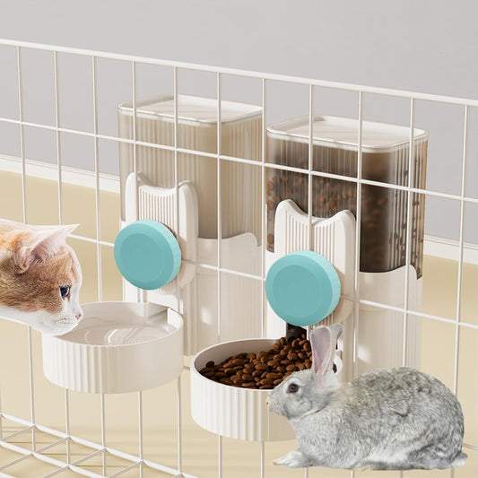 kathson Rabbit Gravity Auto Feeder Set 35oz Hanging Automatic Food Water Dispenser Cage Automatic Feeder Set for Rabbit Chinchilla Guinea Pig Hedgehog Ferret Kitty Puppy (Blue)