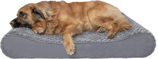 Furhaven Orthopedic Dog Bed for Large Dogs w/ Removable Washable Cover, For Dogs Up to 150 lbs - Ultra Plush Faux Fur & Suede Luxe Lounger Contour Mattress - Gray, Jumbo Plus/XXL
