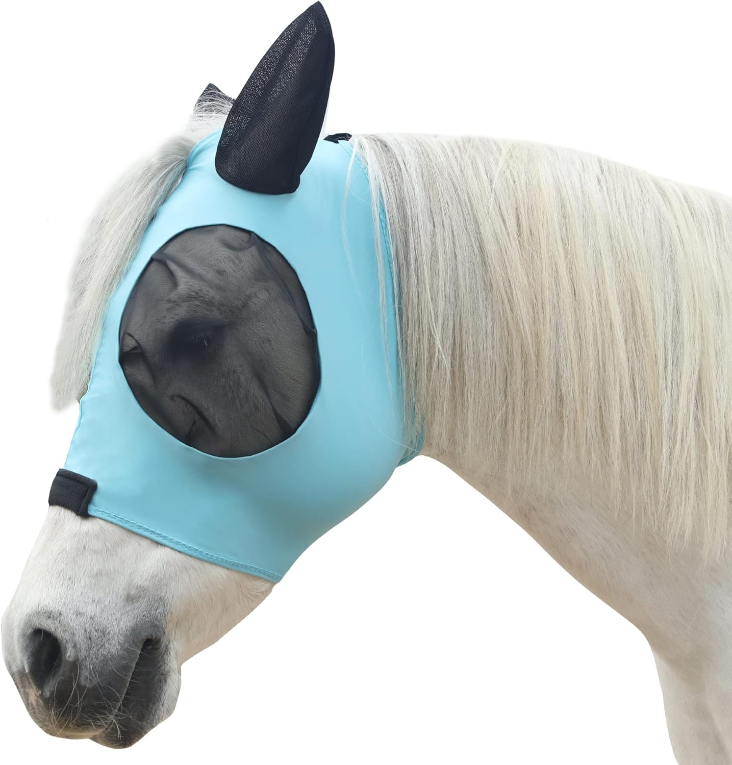Horse Mesh Fly Mask with Ears, Soft Lycra Mesh Mask Anti-UV with Ears Pacific Blue, Cob