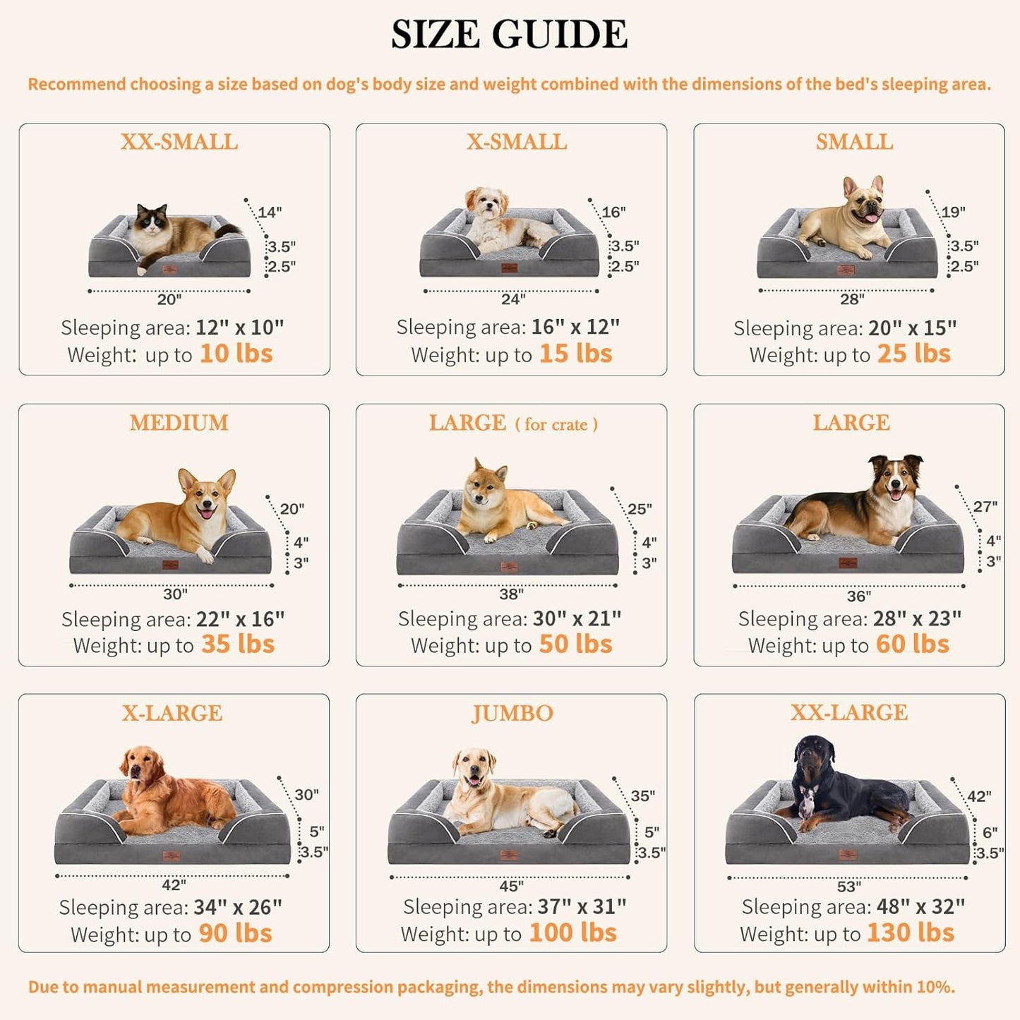 Comfort Expression Jumbo Dog Bed for Extra Large Dogs, Waterproof Orthopedic Dog Bed, Large Breed Dogs Beds, PV Washable Sofa Beds with Removable Cover & Non-Slip Bottom(Jumbo,Grey)