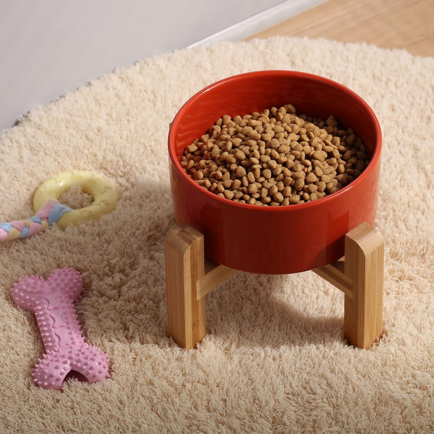 Petygooing Rust Red Elevated/Raised Ceramic Dog Bowl for Small Breeds, Dog Food Water Dish with Stand,Pet Feeding Bowl with Anti Slip Rubber for Cats and Small Dogs Puppy 13.5 OZ (5.1In / 1.7 Cups)