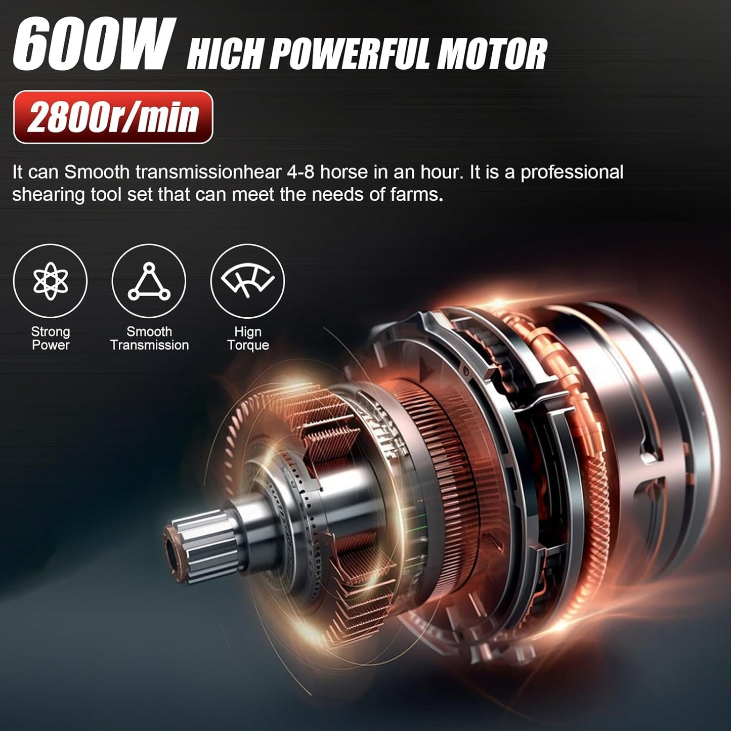 Horse Clippers,600W Professional Electric Horse Grooming Kit, Shaving Equine Clippers for Horses Goat Cattle Large Thick Coat Animals,6 Speeds Heavy Duty Farm Livestock Haircut Trimmer