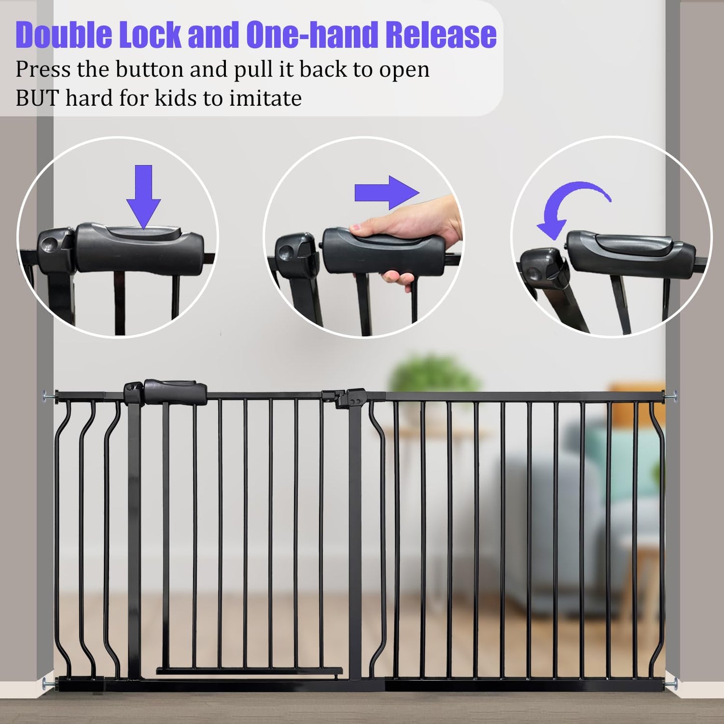 Baby Gates Extra Wide 71.5-76.4 Inch Large Baby Gates for Stairs Tension Pet Dog Gates Indoor for Doorways No Drilling Pressure Mounted Pet Gates for Kids