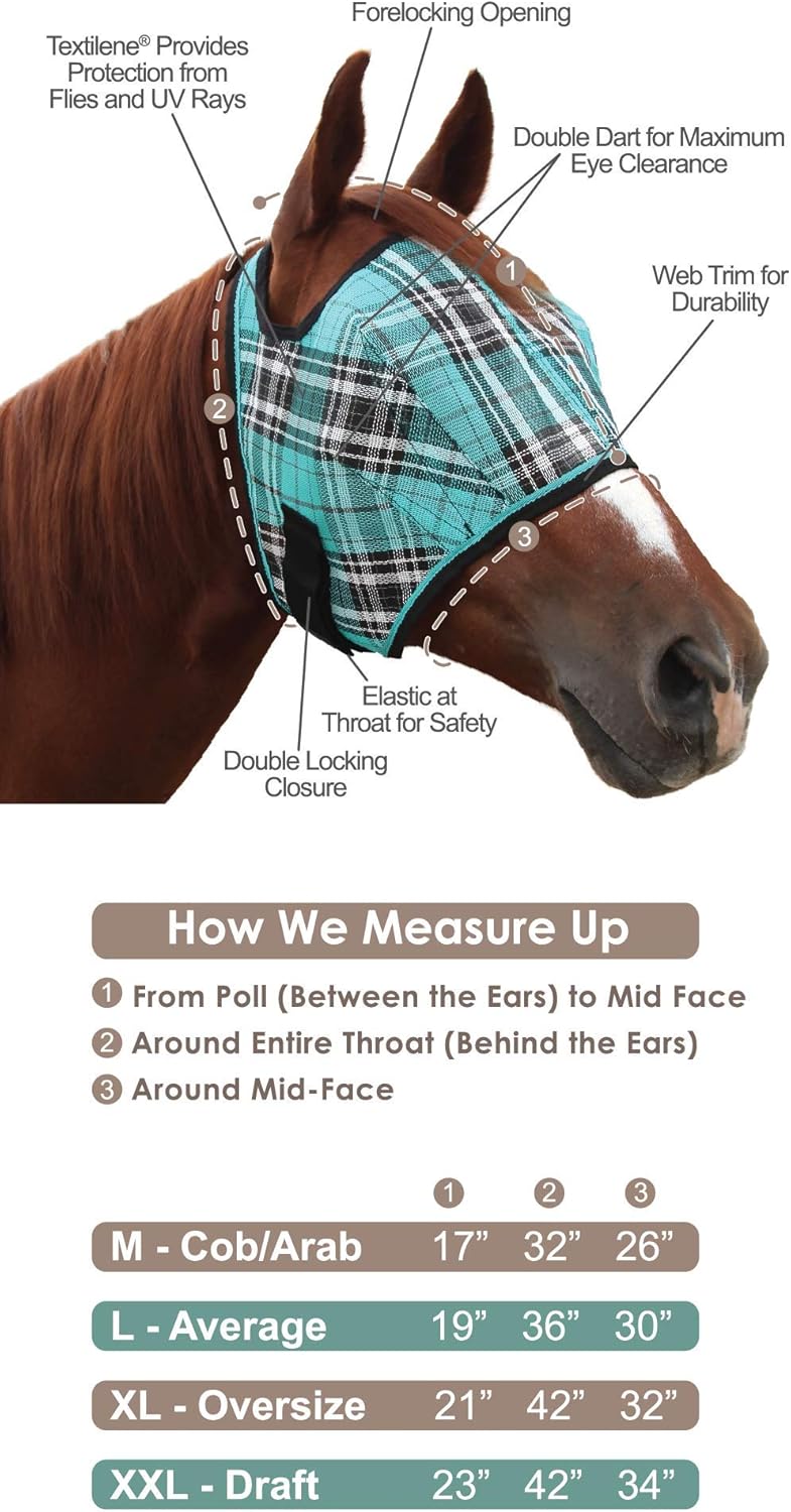 Kensington Fly Mask with Fleece Trim for Horses — Protects Face and Eyes from Flies and Sun Rays While Allowing Full Visibility — Breathable and Non Heat Transferring, X-Large, Tan