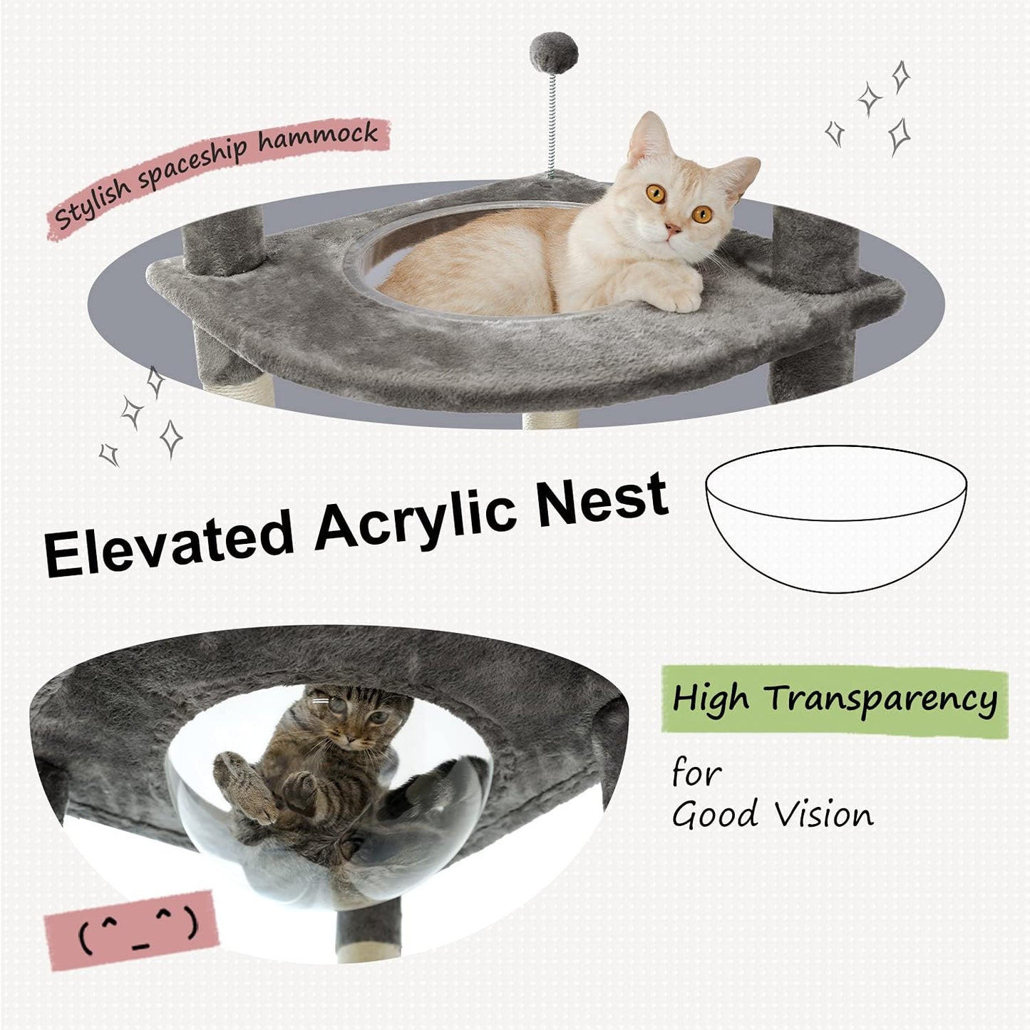 PEQULTI Floor to Ceiling Cat Tree 92.9’’-101.6’’ Height Adjustable Cat Tower Tall Kitty Climbing Play House with Scratching Posts, Cozy Condo, Perches and Large Hammock for Indoor Cats Gray