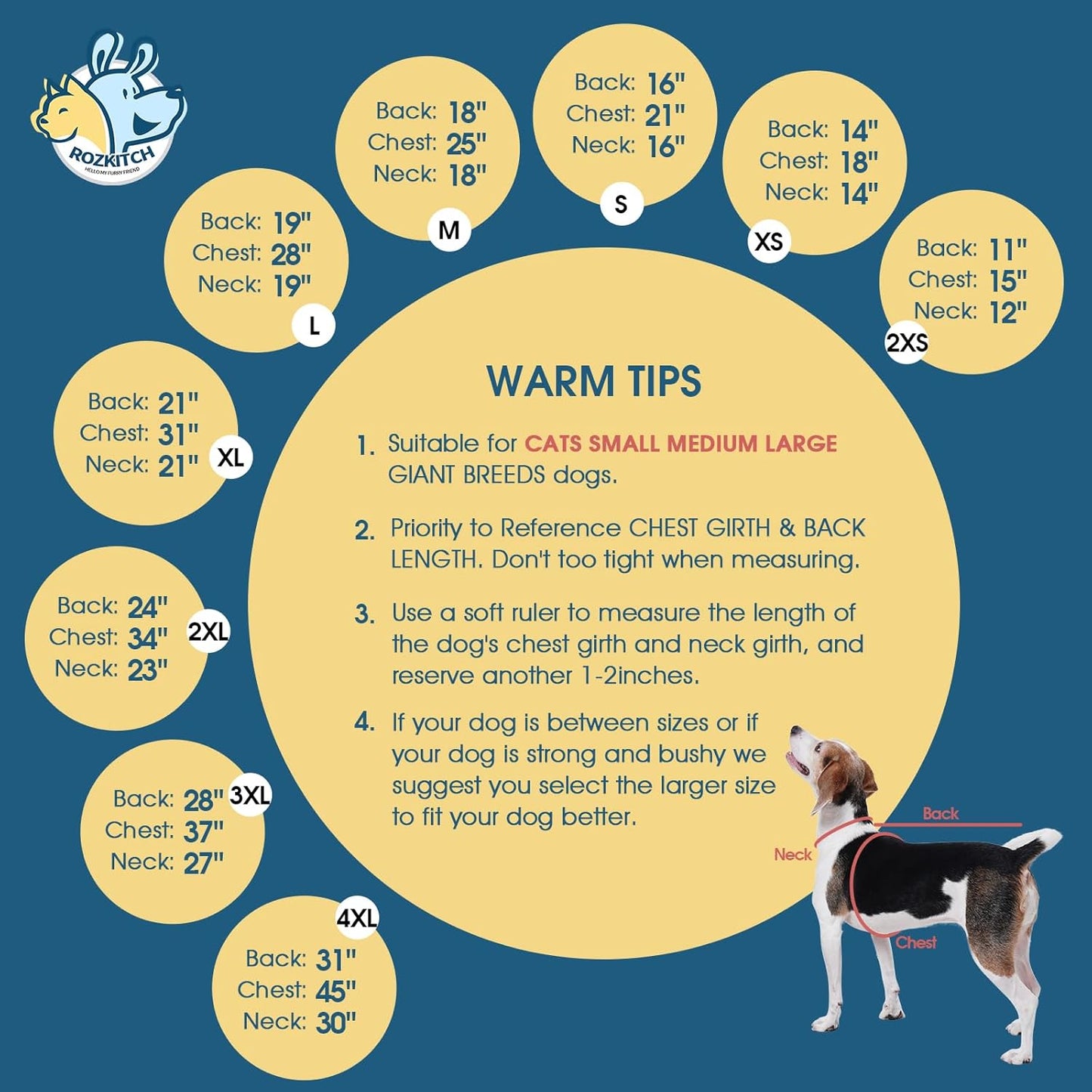 ROZKITCH Dog Leg Warmers for Medium Dogs, Pet Windproof Warm Cold Weather Jacket Vest with Luminous Zipper, Jumpsuit Apparel Outfit Clothes for Small Medium Large Dog Geometry M