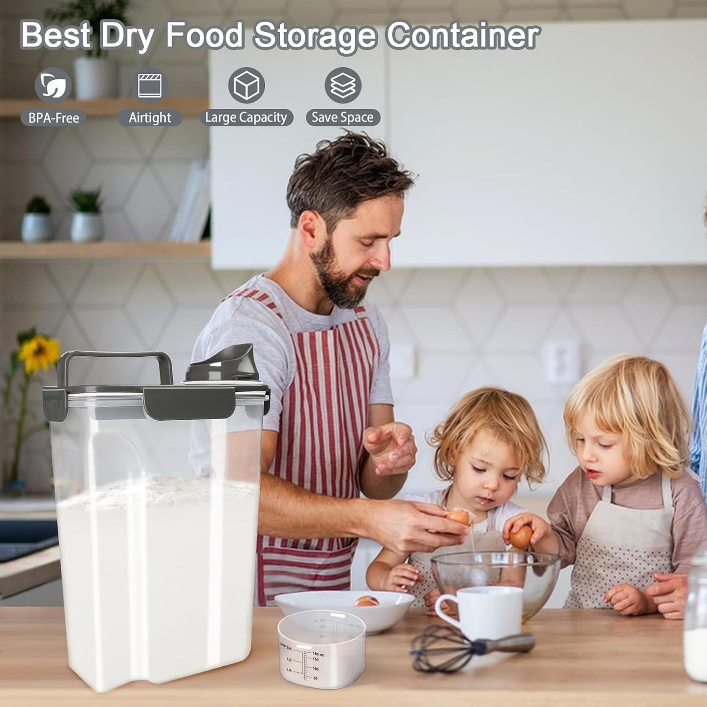 Rice Container, Airtight Rice Storage Container 10lb, Cereal Containers Storage, BPA Free Food Dispenser with Pouring Spout Handle for Flour Pasta Grain, Pet Dog Cat Bird Food Storage Container