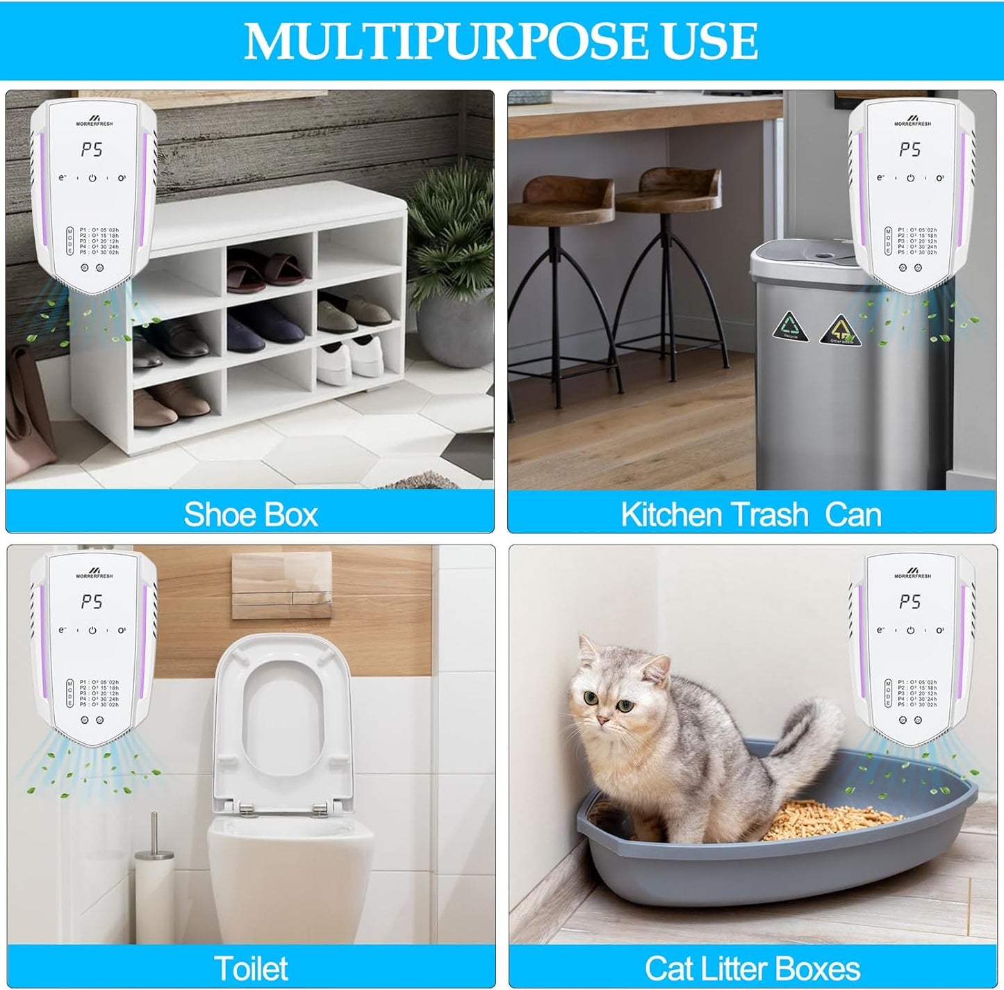 Cat Litter Deodorizer Air Ionizer Ozone Generator Odor Eliminator for Home Pets Litter Box Room Toilet Garage Air Purifier or Car, Rooms, Smoke 99% Pets Poof Odor Eliminator Odor Removal