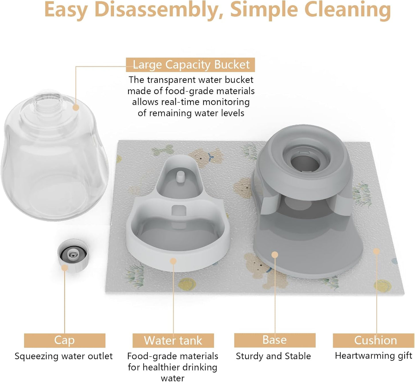 1 Gallon Automatic Dog Water Bowl Dispenser - Staltwo Premium Pet Water Dispenser with Non-Slip Mat,Large Capacity Water Feeder for Cats and Dogs, BPA-Free,1 Gallon Grey