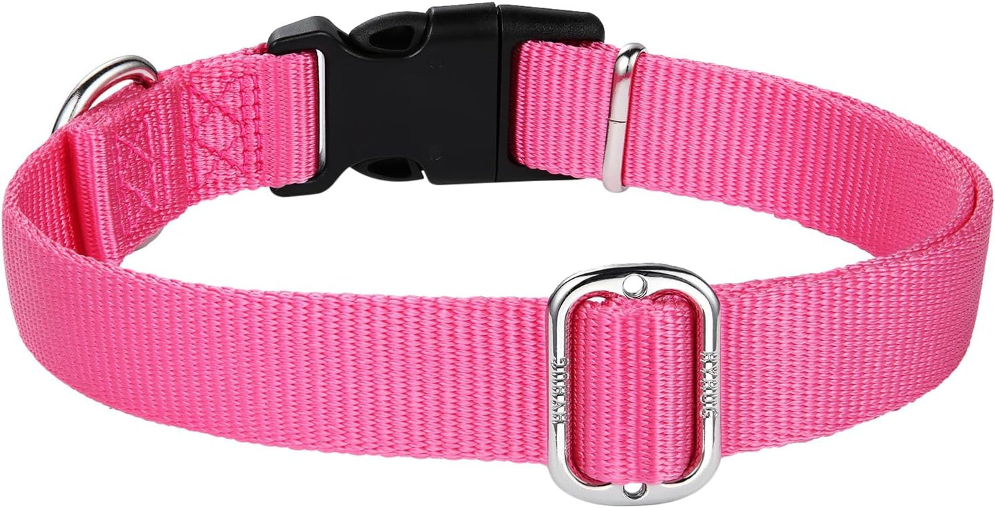 Hyhug Dog Collar with Quick Release Buckle, Nylon Adjustable Sturdy Cute Dog Collars for Large Dogs (Candy Pink, Large)