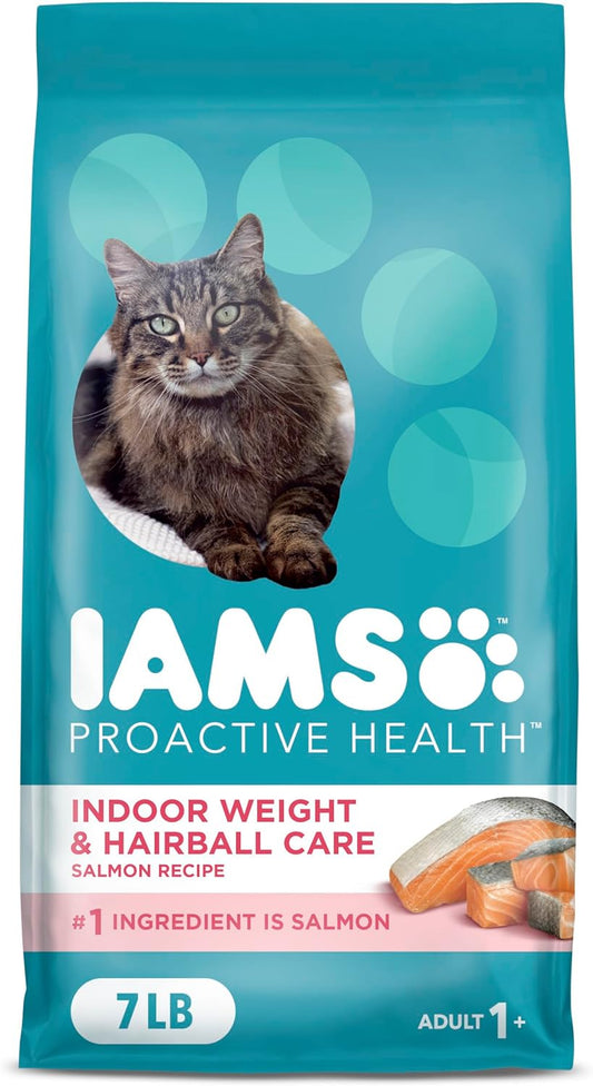 IAMS Proactive Health Indoor Weight Control & Hairball Care Adult Dry Cat Food, Salmon Recipe, 7 lb. Bag