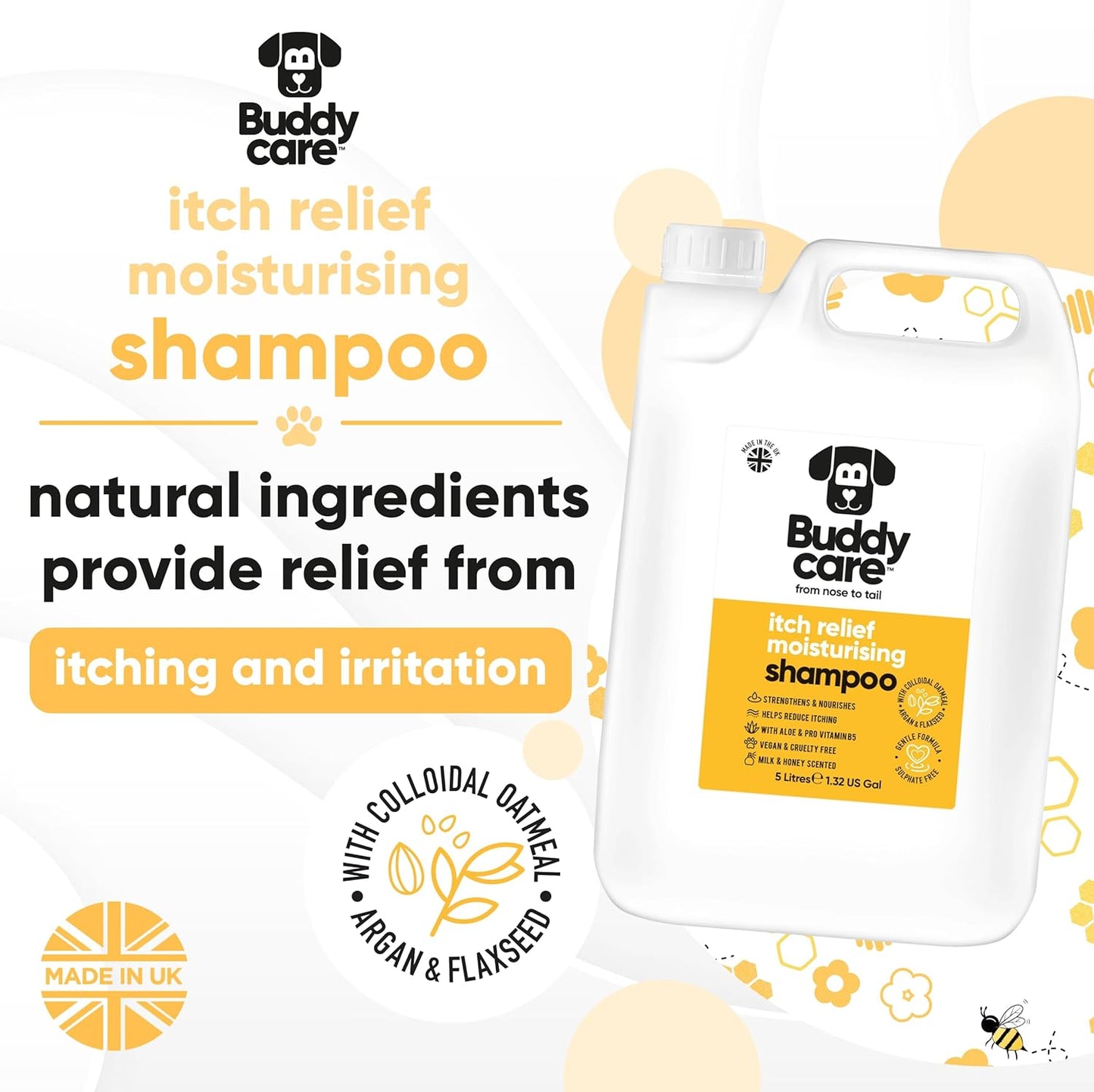 Itch Relief Dog Shampoo by Buddycare | Deep Cleansing Shampoo for Dogs | Fresh Scented | with Aloe Vera and Pro Vitamin B5 (169.07oz)