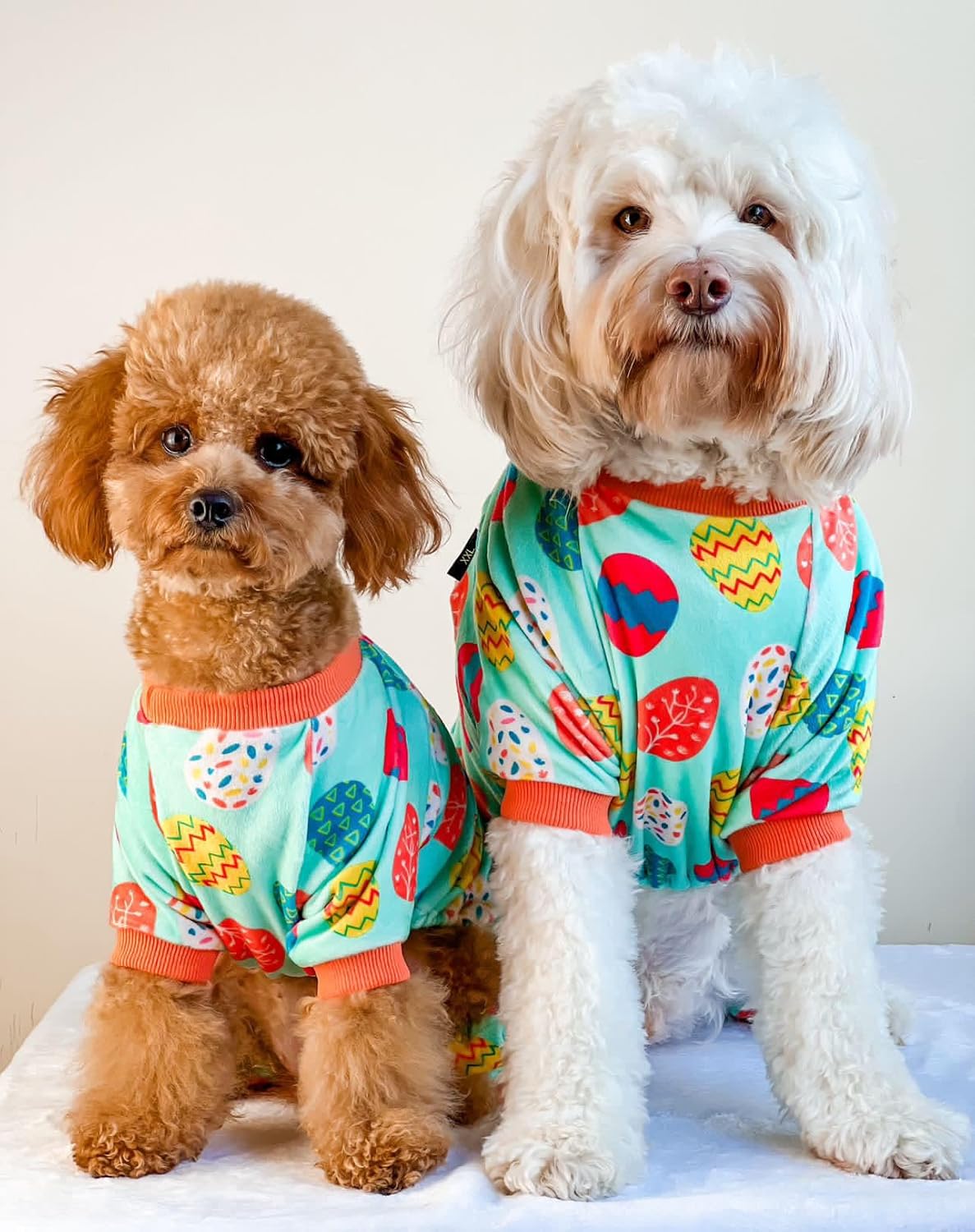 Fitwarm Easter Egg Dog Pajamas, Holiday Dog Clothes for Small Dogs Girl Boy, Pet Easter Outfit, Puppy Cat Onesie, Lightweight Velvet, Light Green, Orange, XL