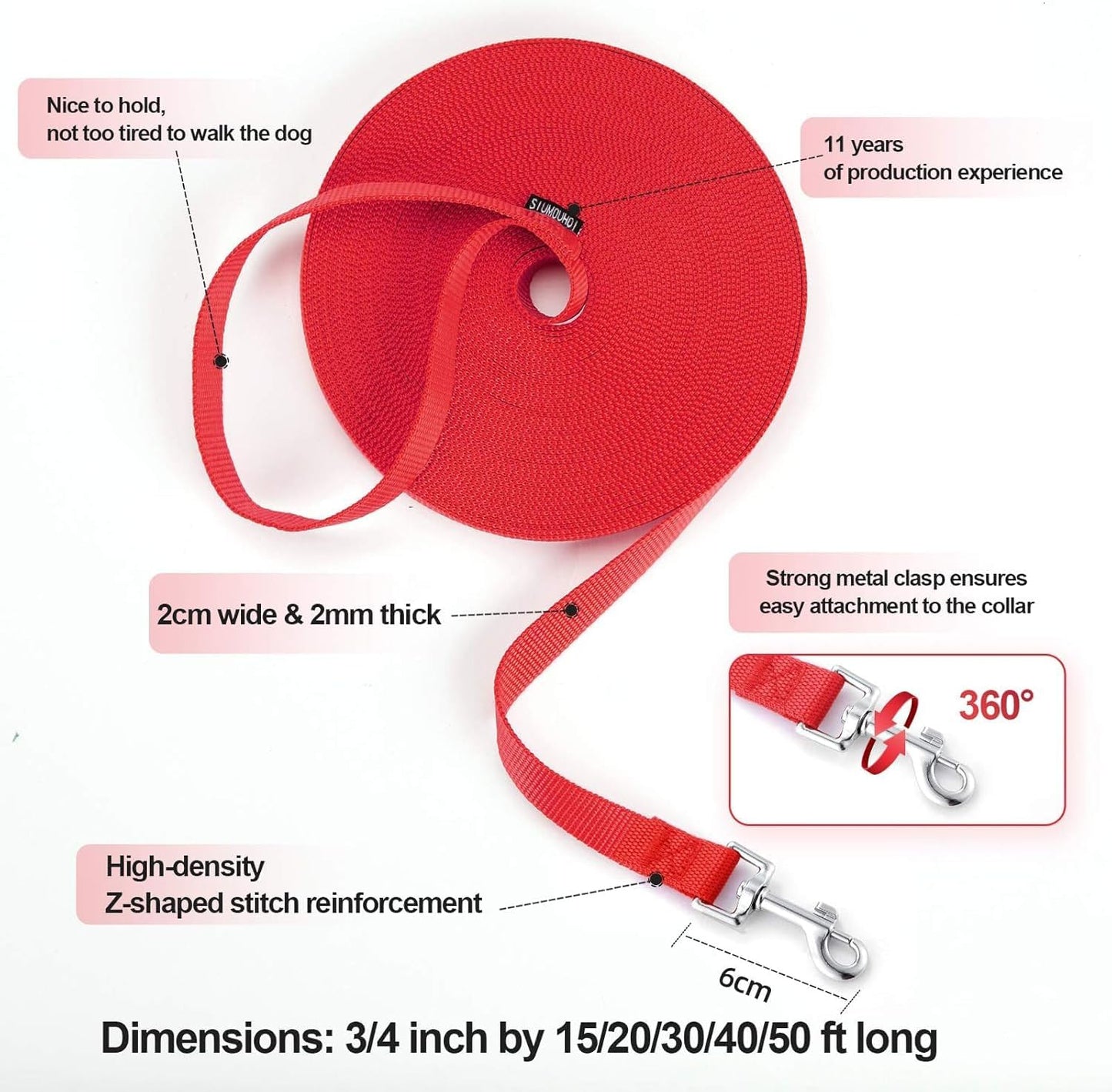 Dog/Puppy Obedience Recall Training Agility Lead - 15ft 20ft 30ft 40ft 50ft Training Leash - Great for Play, Camping, or Backyard (Rainbow, 20 Feet)