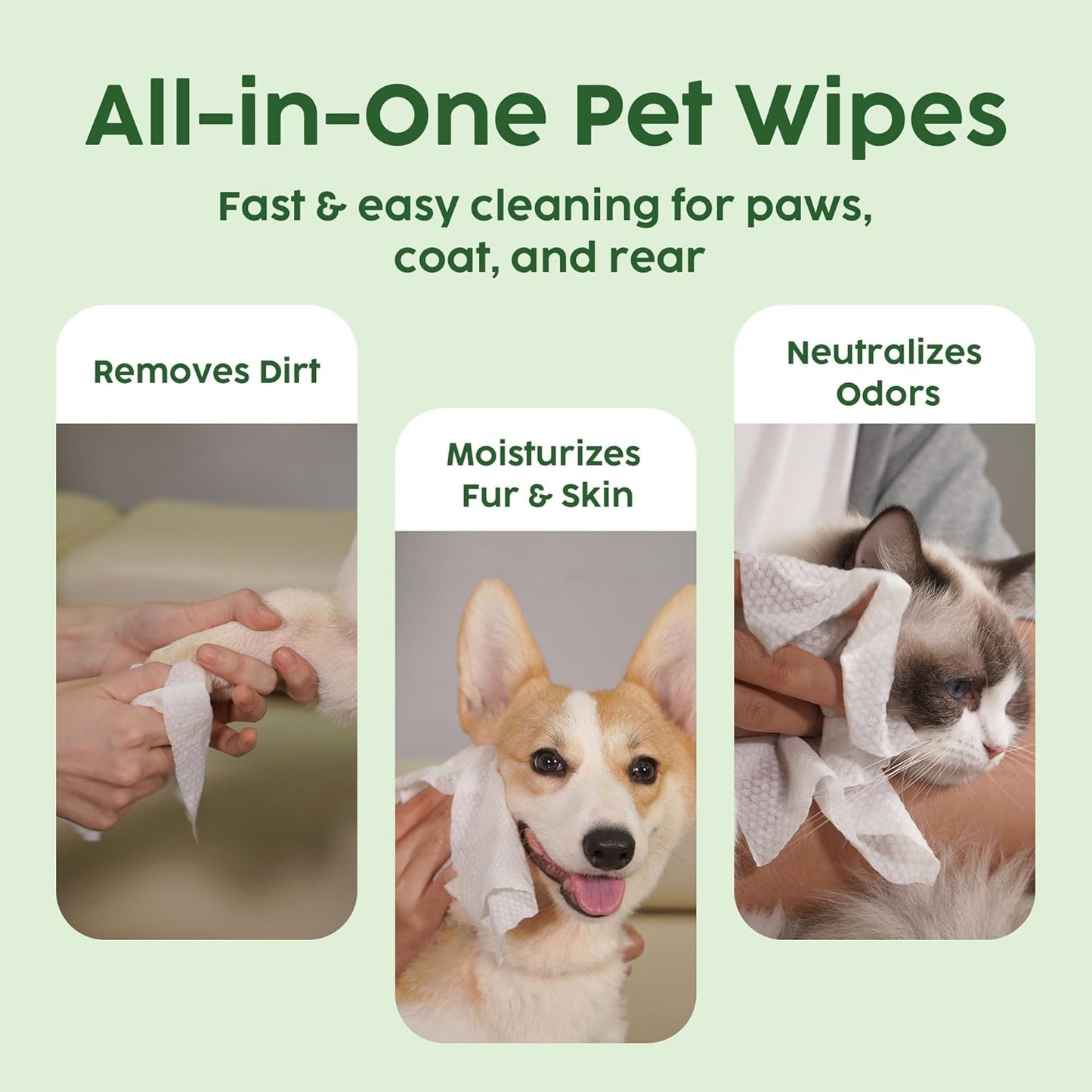 Pet Grooming Wipes - Natural & Organic Bamboo Base - Calming Lavender Scented - Freshening Dog Cat Wipe - Gentle on Sensitive Skin - Thick & Durable for Paws, Coat & Bum - 100 Count