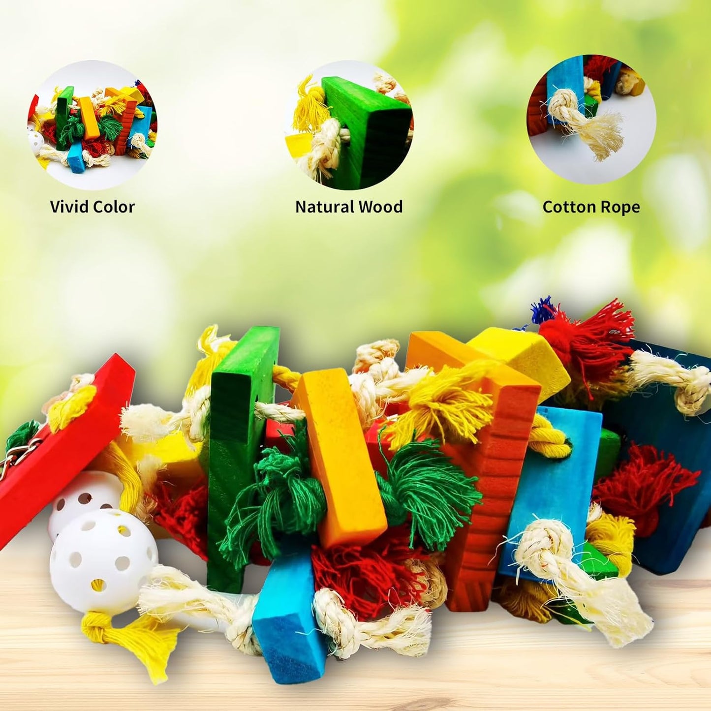 Interactive Parrot Toys for Large Birds, Cockatoo, Cockatiel, and Parakeet Toys, Original Wooden and Natural Material, Fun Durable and Eco-Friendly Bird Cage Toy