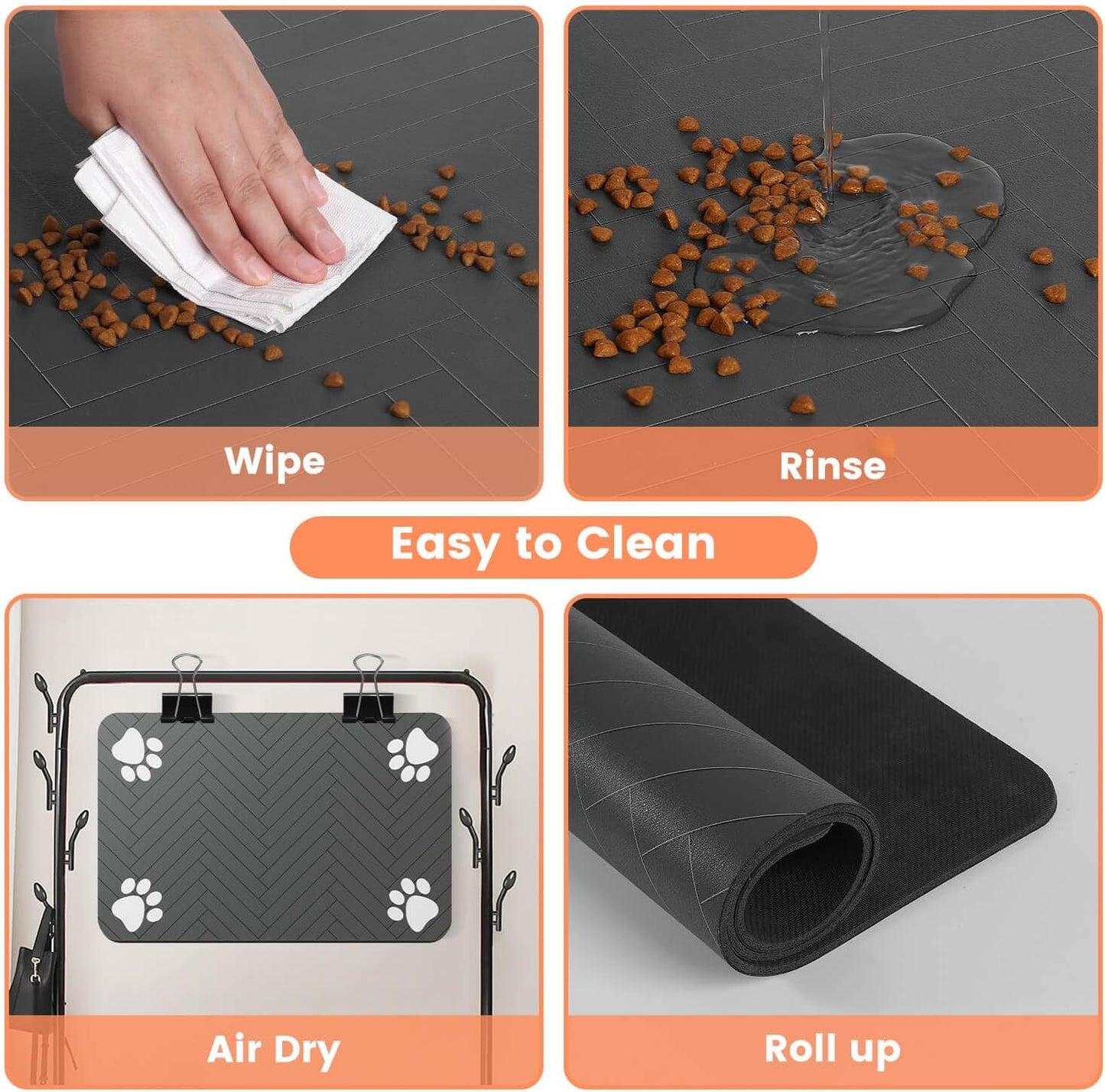 Pet Feeding Mat-Absorbent Pet Placemat for Food and Water Bowl, with Waterproof Rubber Backing, Quick Dry Water Dispenser Mat for Dog and Cat (12"x20", Coffee)