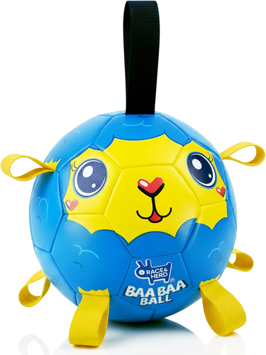 Race&Herd 8" Jolly Soccer Ball for Dogs - Tough Durable Dog Ball Toy with Straps, Pet Bouncy Herding Balls for Dogs, Floating Dog Balls with Tags for Water Fetch (BaaBaaBall, Mama Sheep)