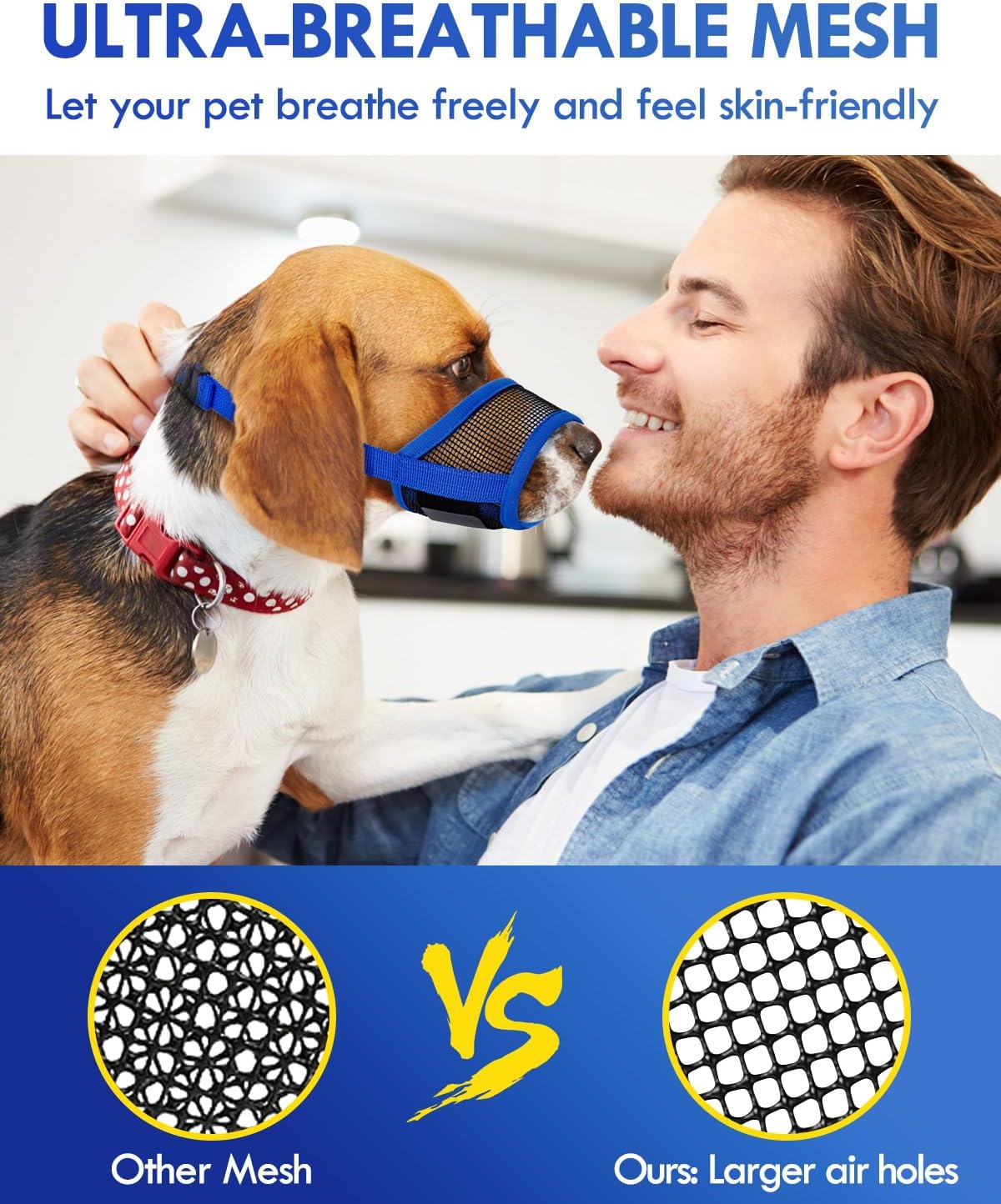 Dog Muzzle, Soft Air Mesh Muzzle for Small Medium Large Dogs Anti Biting Barking Chewing, Breathable Drinkable Adjustable Loop Pets Muzzle for German Shepherd Husky Labrador Retriever (Blue,M)