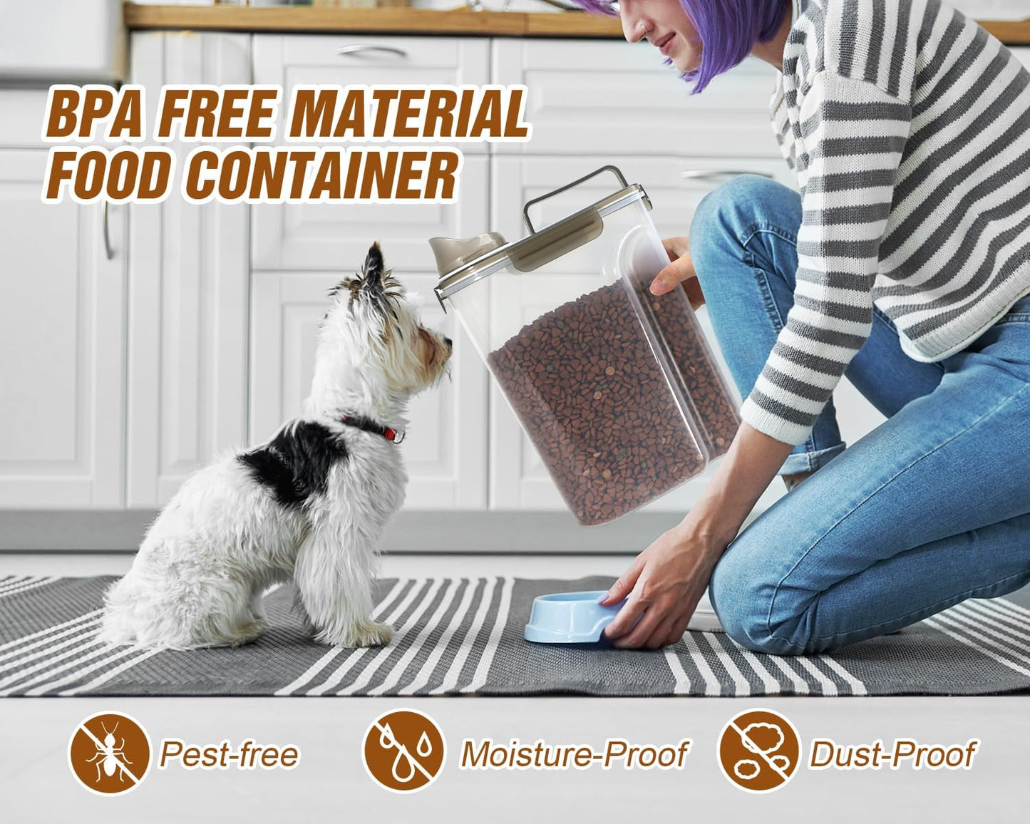 TBMax Dog Food Storage Container, Large Airtight Cat Food Container with Bigger Spout and Cup, Portable Travel Pet Food Storage Dispenser for Small Animal Kibble Storage, Bird Seed Container