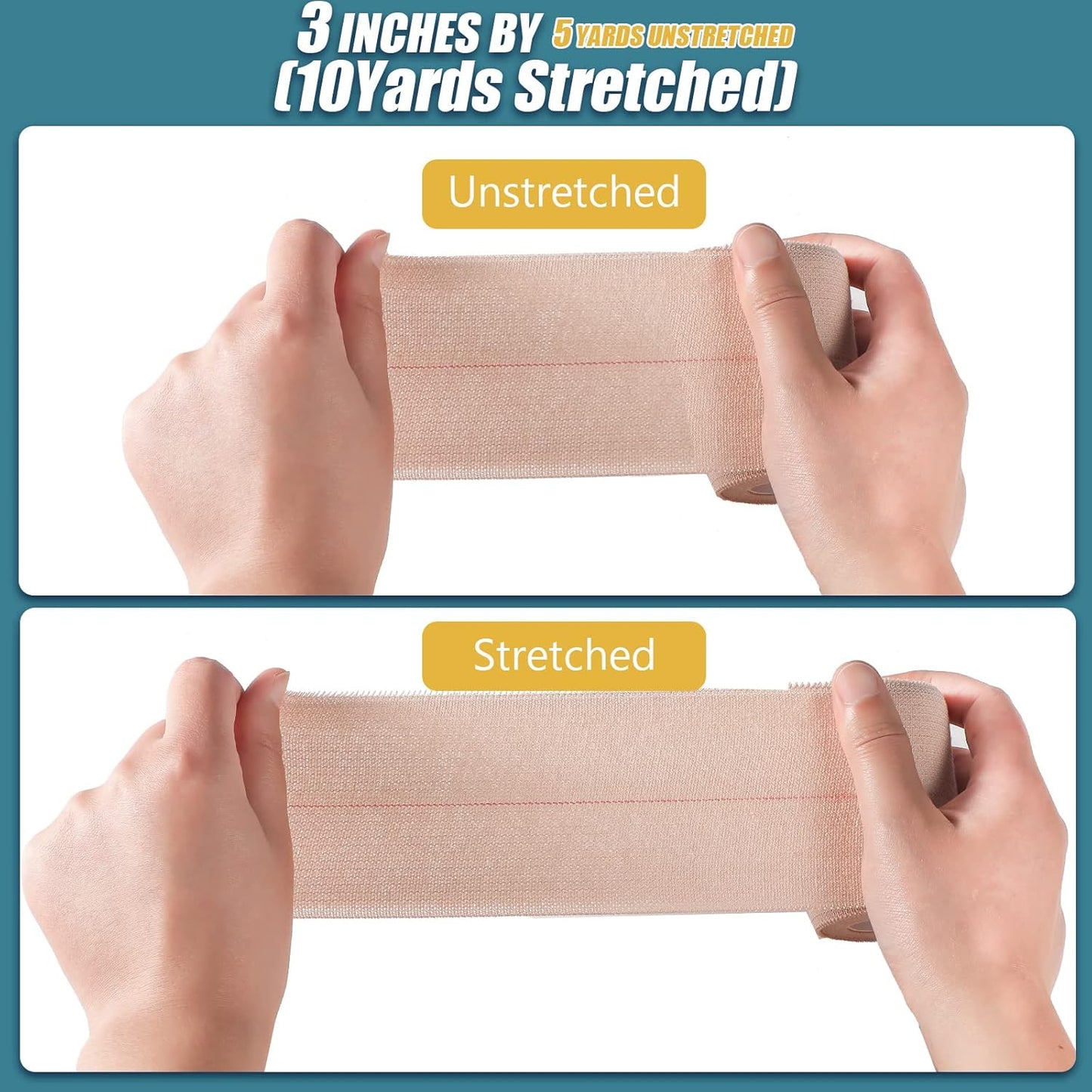 4 Rolls Elastic Tape Adhesive Elastic Tape Self Adhesive Bandage Wrap Flexible Stretch Bandages for Sports Ankle, Knee and Wrist Sprains Animal Pets, 5 Yard (3 Inch in Width)