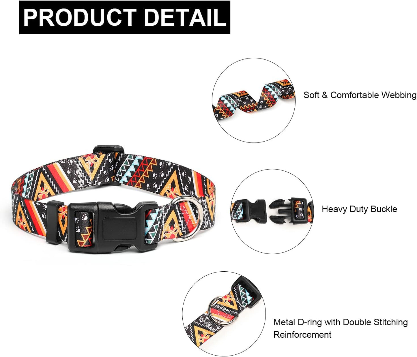 Mercano Adjustable Dog Collar - Special Design Patterns, Soft Nylon Comfortable Durable Pet Collar for Small Medium Large Dogs (L, Ethnic Gold)