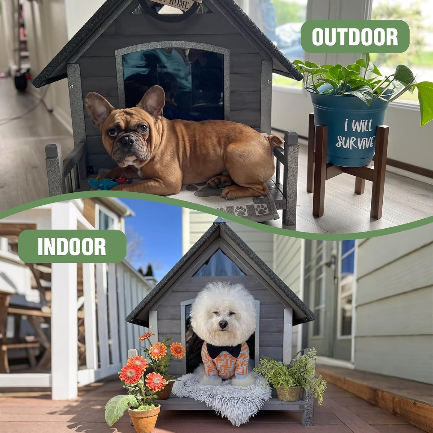 Dog House Outdoor Insulated for Winter, Puppy Kennel with Anti-Chewing Iron Frame, Weatherproof Dog Crate with Insulated Liner for Small Medium Large Dogs (Grey, 45" x 32.9" x 32.6")