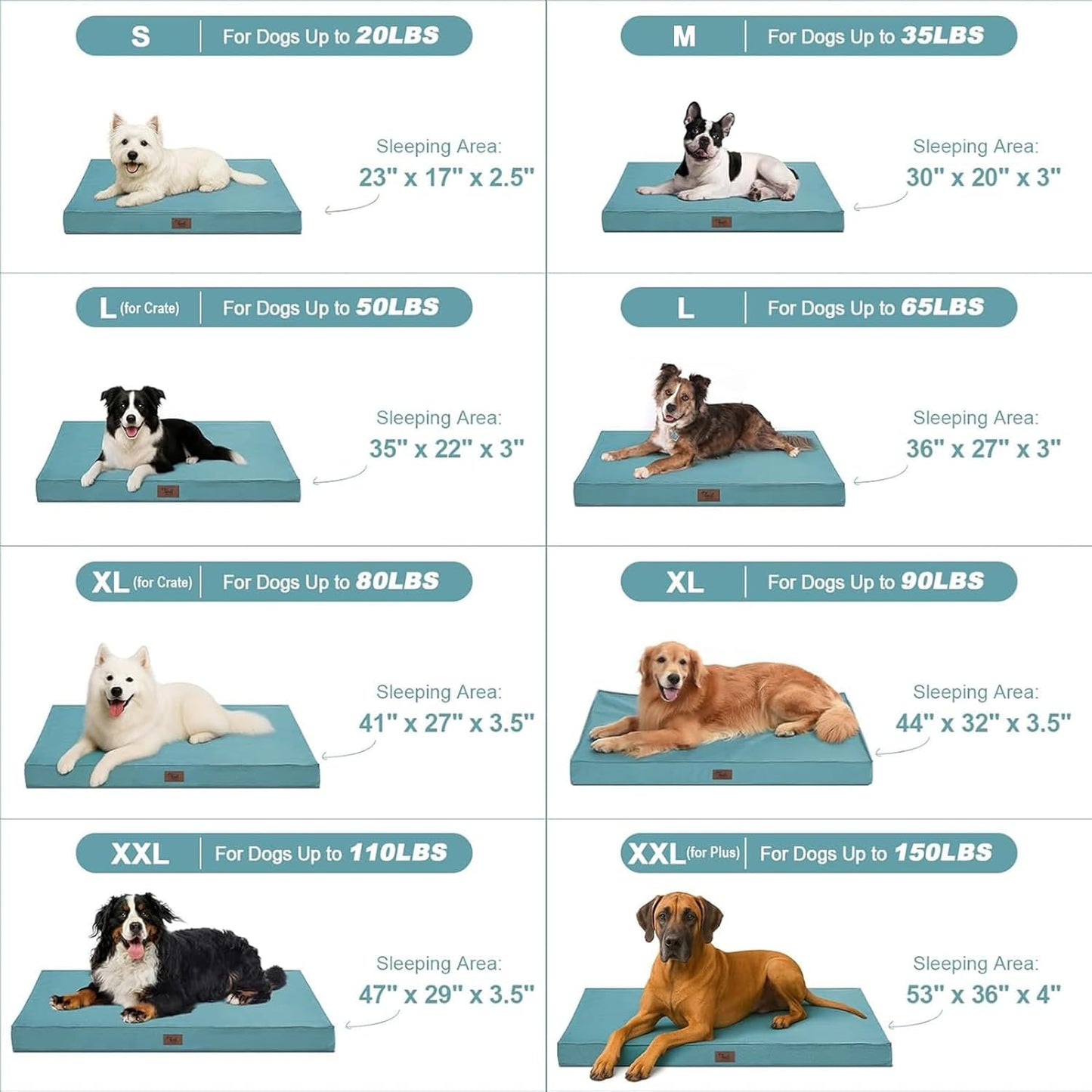 Outdoor Large Dog Bed, Waterproof Dog Bed for Large Dogs, Egg Crate Foam Pet Bed with Removable Washable Oxford Cooling Cover, Light Blue