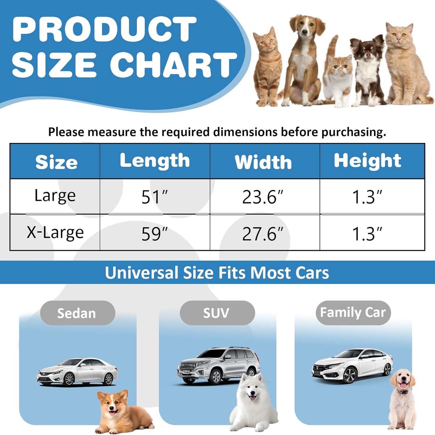 VClife Plaid Dog Car Bed Mat, Non-Slip Backseat Extender Pet Blanket, Washable Dog Bed Mat for SUVs, Sedans & Small Trucks, Portable Travel Pad for Dogs, Wear Resistant, Pet Friendly, Gray, 59"×27.6"