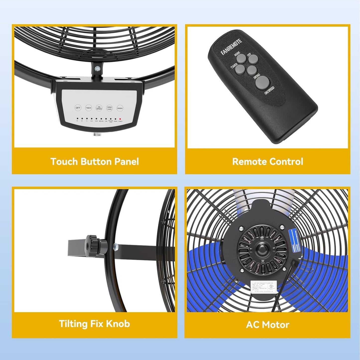 20 Inch Wall Metal Fan Pro Series Remote Control, High Velocity Wall Mount Fans for Commercial, Residential, Warehouse, Covered Patio, Shop, Garage, Barn 3 Speed 5200 CFM UL Safety Listed