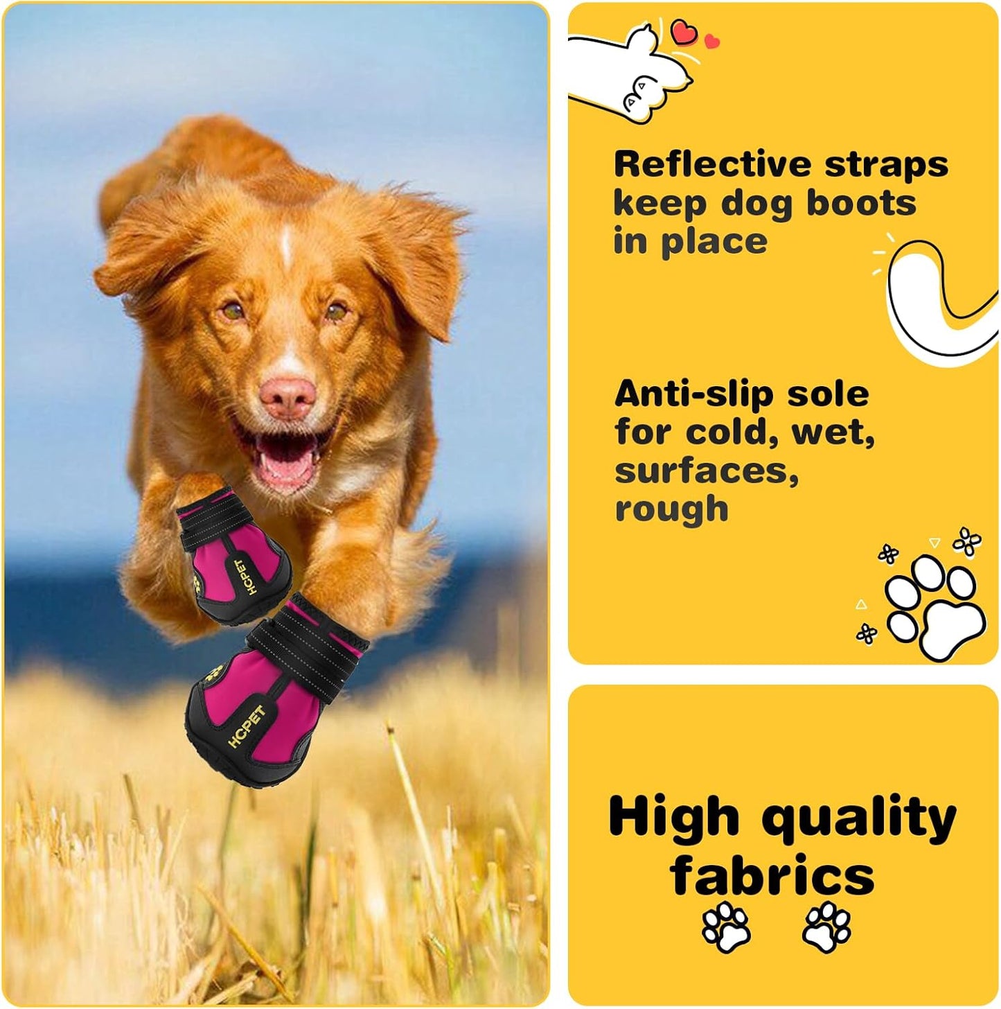 Hcpet Dog Shoes, Dog Boots for Large Dogs, Waterproof Dog Booties Paw Protector for Summer Hot Pavement, Winter Snowy Day, Outdoor Walking, Indoor Hardfloors Anti Slip Sole Pink Size 6