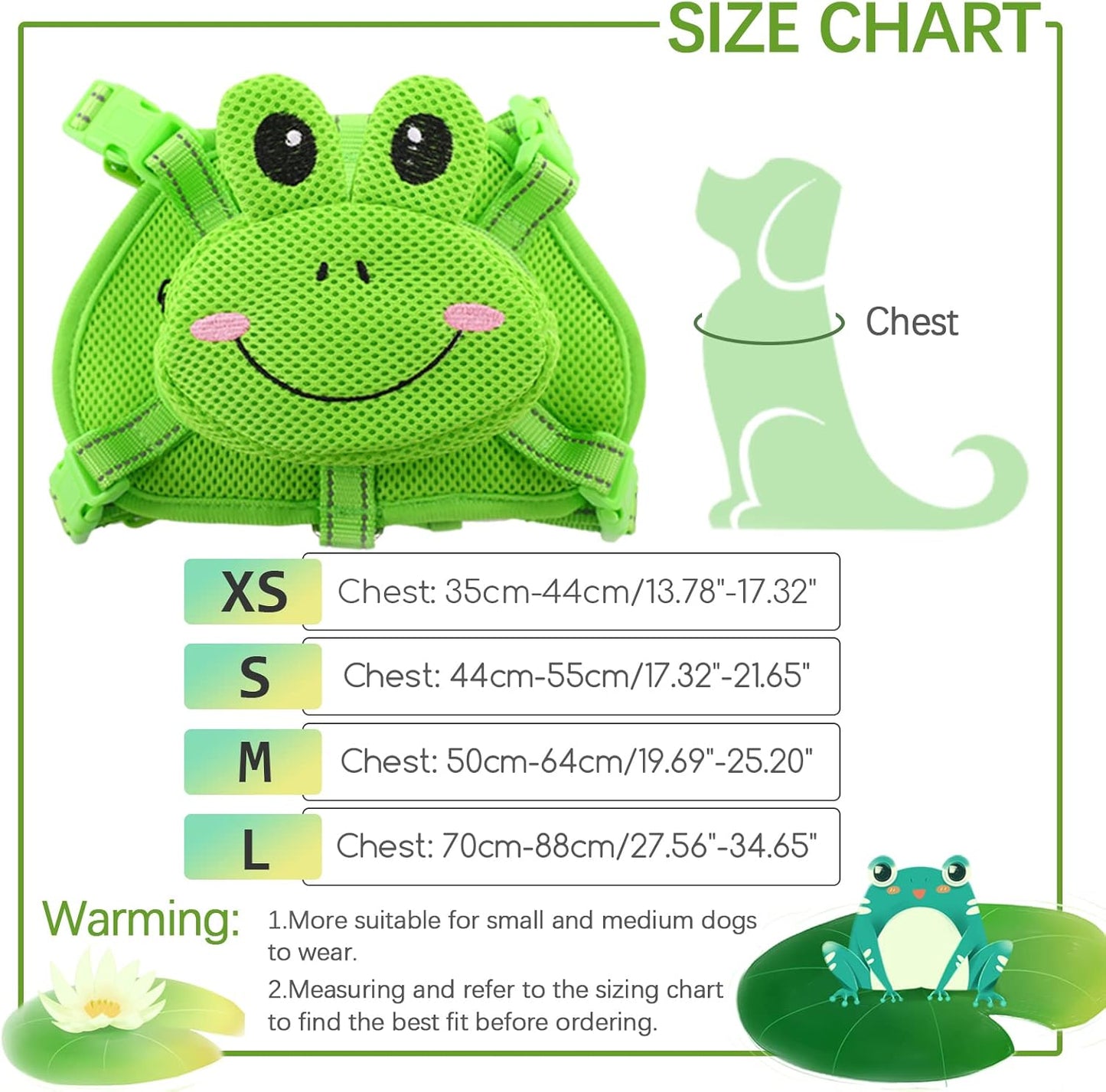 IDOMIK Dog Backpack Harness, No-Pull Dog Backpack with D-Ring for Small Medium Dogs, Cute Self Carrier Backpack for Dogs to Wear, Adjustable Doggy Backpacks for Traveling Camping Hiking, Frog, M