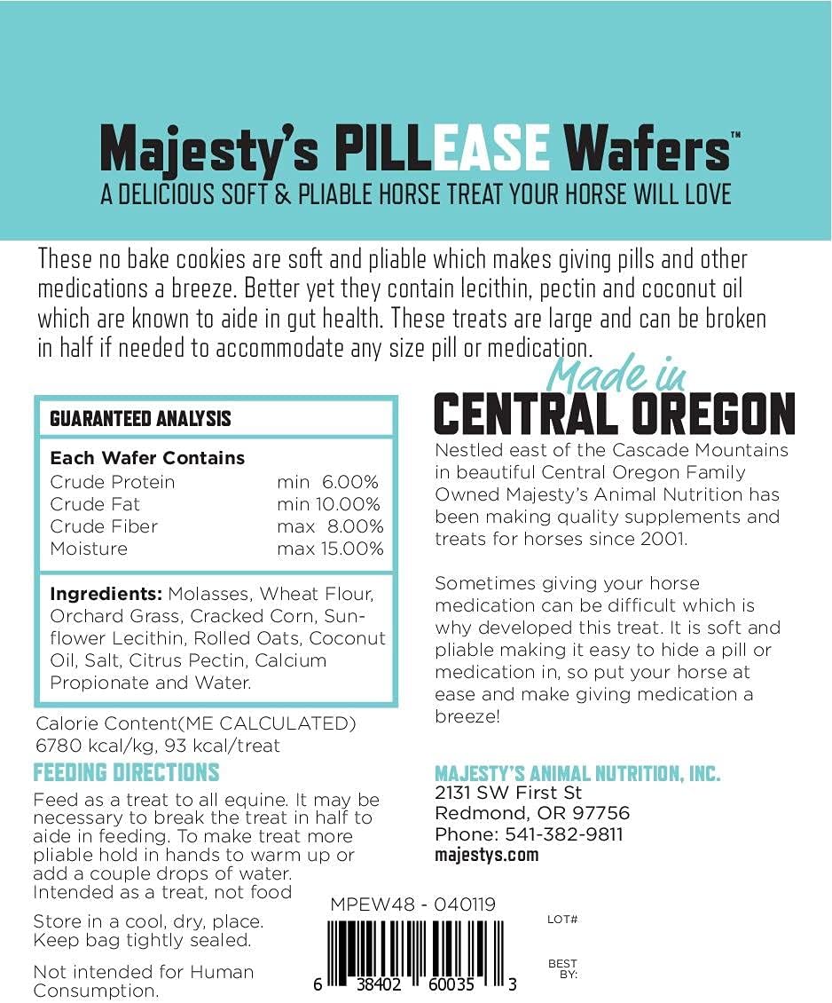 Majesty's PillEase Horse Treats | A Delicious Soft and Pliable No Bake Cookie Horse Treat | Makes Giving Pills & Medication Easy | Made in The USA - 48 Wafers