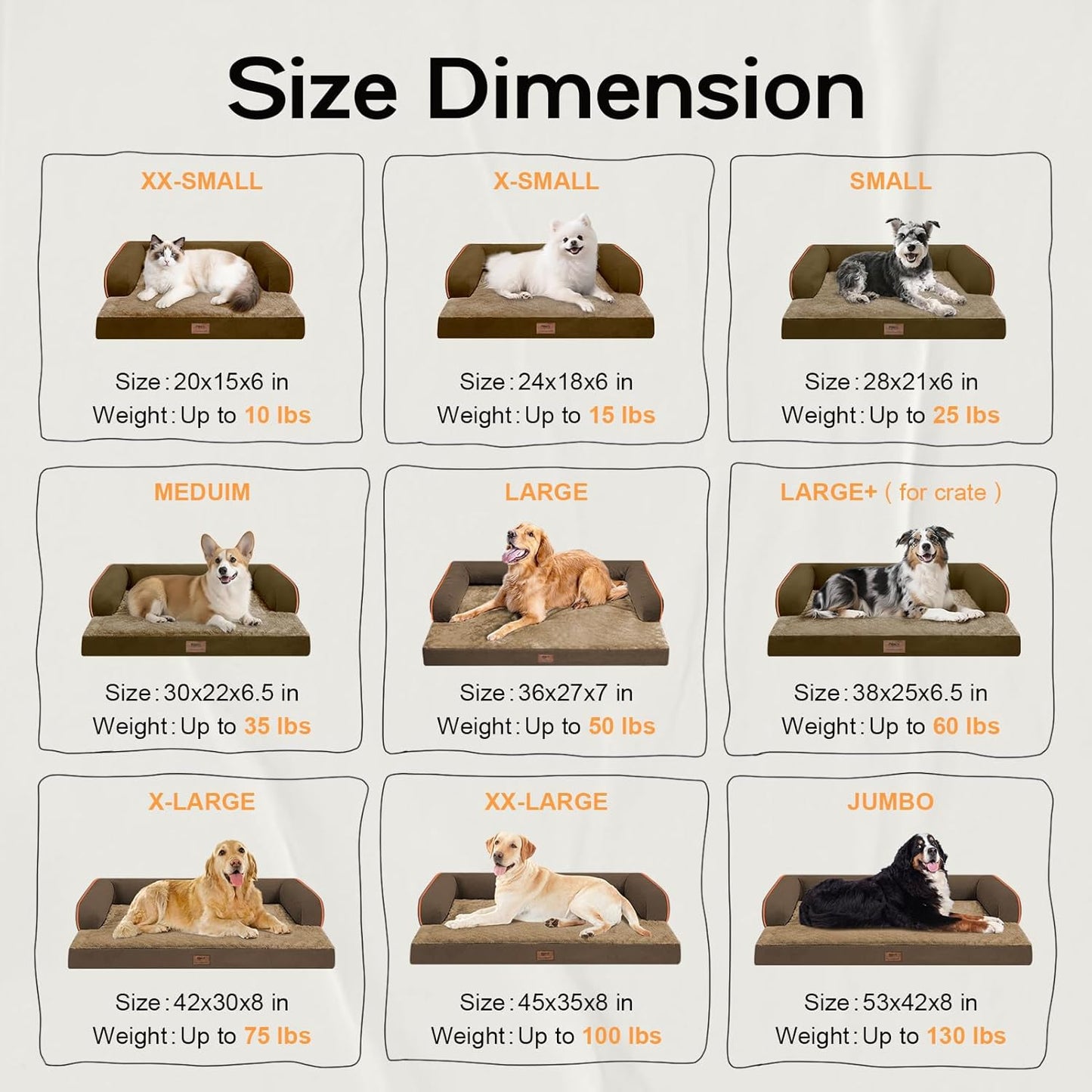Dog Bed Medium Size Dog-Orthopedic Waterproof Bed for Dogs,Foam Couch Sofa with Washable Removable Cover & Non-Slip Bottom-Brown