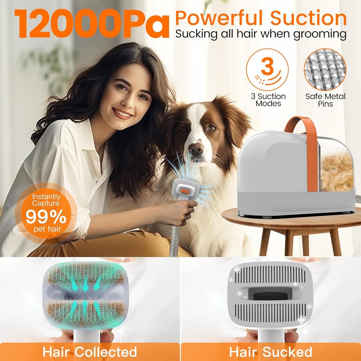 Dog Grooming Vacuum, Dog Grooming Kit with Pet Clippers, 12,000Pa Pet Hair Grooming Vacuum for Dogs, Vacuum Brush for Shedding Grooming, Low Noise Home Cleaning Tool in 1, PG10