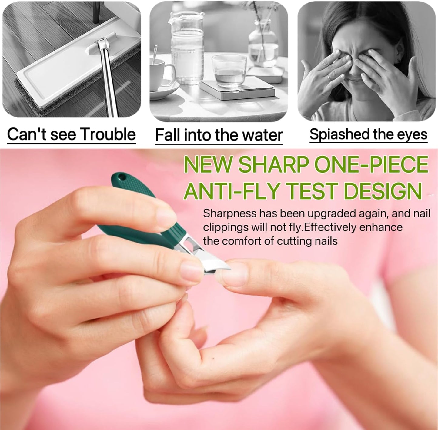 3Pc/Set Eagle Beak Beveled Nail Clippers, Eagle Beak Nail Clippers for Thick Nails, Long Handle Wide Jaw Opening Anti-Splash Slanted Nail Clipper for Men&Women (Black)