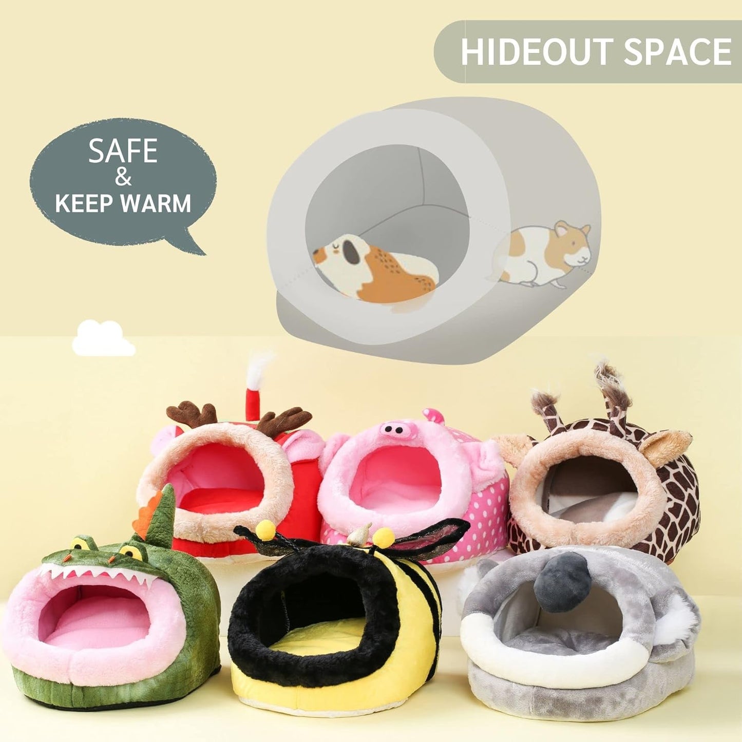 JanYoo Hamster Guinea Pig Supplies Bed Accessories House Hedgehog Cage Supplies Chinchilla Ferret Rat Gerbil (S,Giraffe)