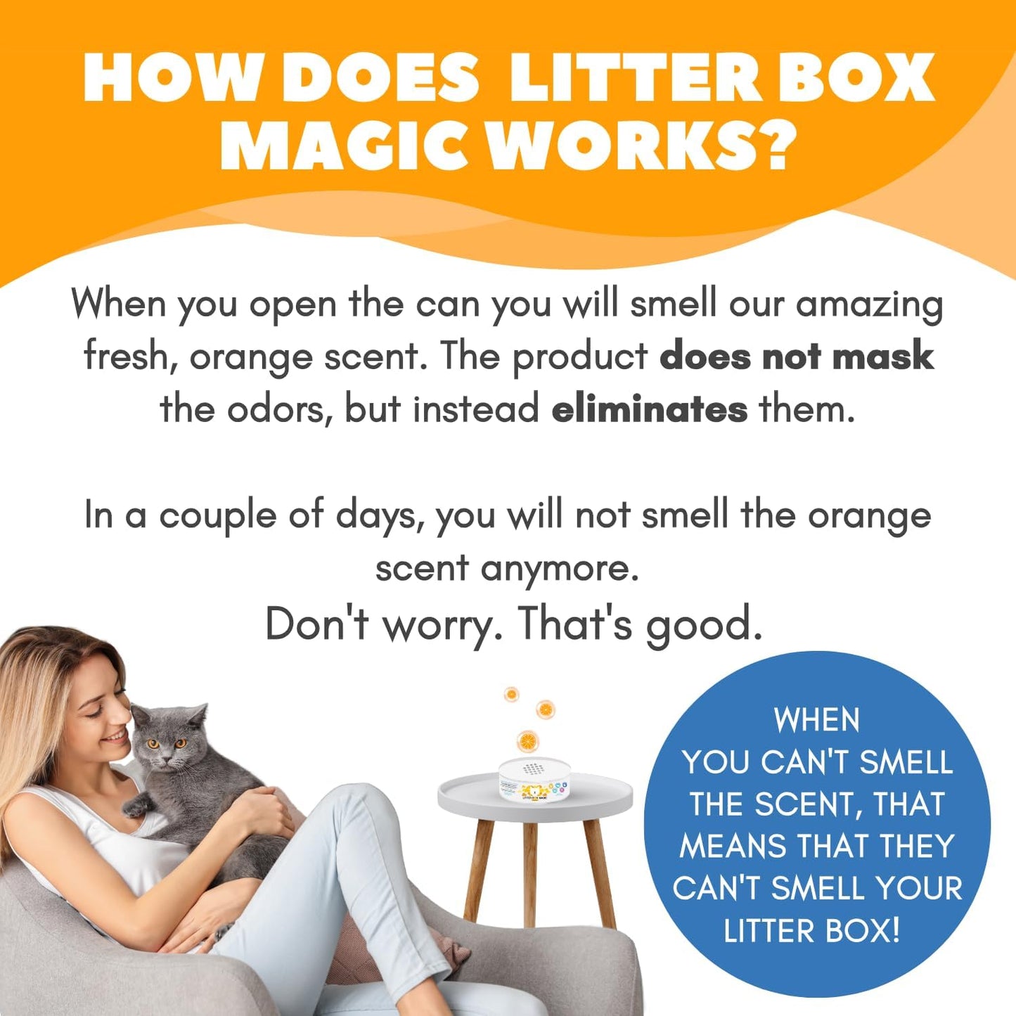 Cat Litter Deodorizer Jar (Orange Scent, 16 Oz, Pack of 2) - Cat Litter Odor Control Gel In A Jar - Cat Litter Box Pet Air Freshener - Litter Odor Eliminator to Freshen Air