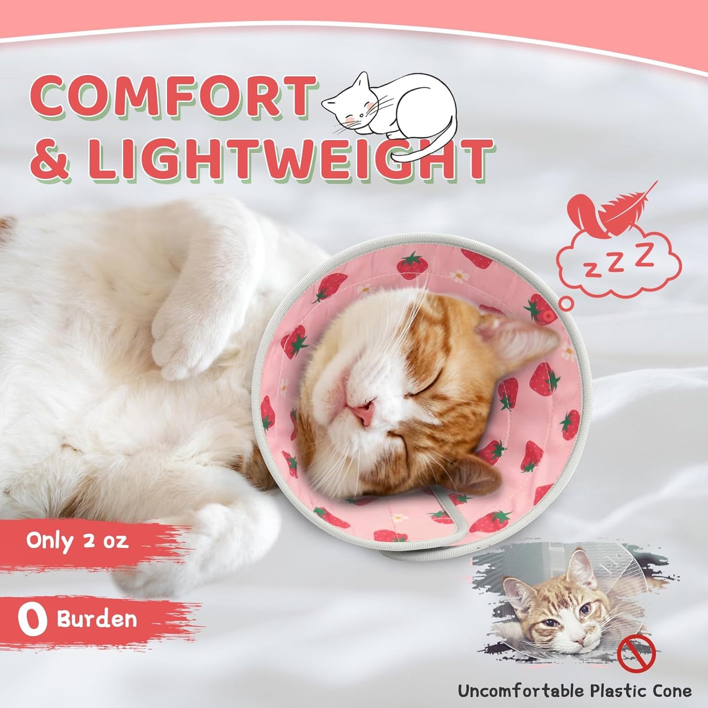 Cat Cone Collar Soft to Stop Licking, Adjustable, Foldable Lightweight Kitten Cones After Surgery Recovery for Cats & Kittens, Cat Cone Alternative (Pink, L)