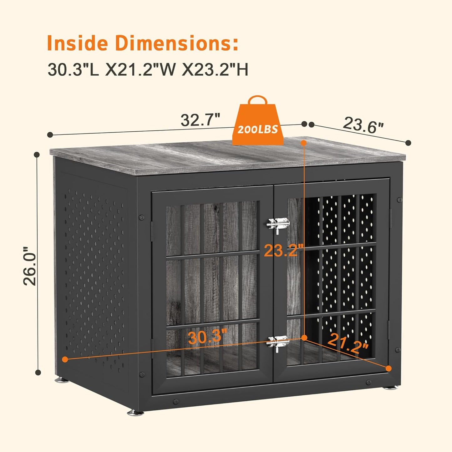 32" Heavy Duty Dog Crate Furniture for Small and Medium Dogs, Metal Kennel for High Anxiety Dogs, Chew Proof Pet Cage Indoor, Decorative Dog Kennel End Table