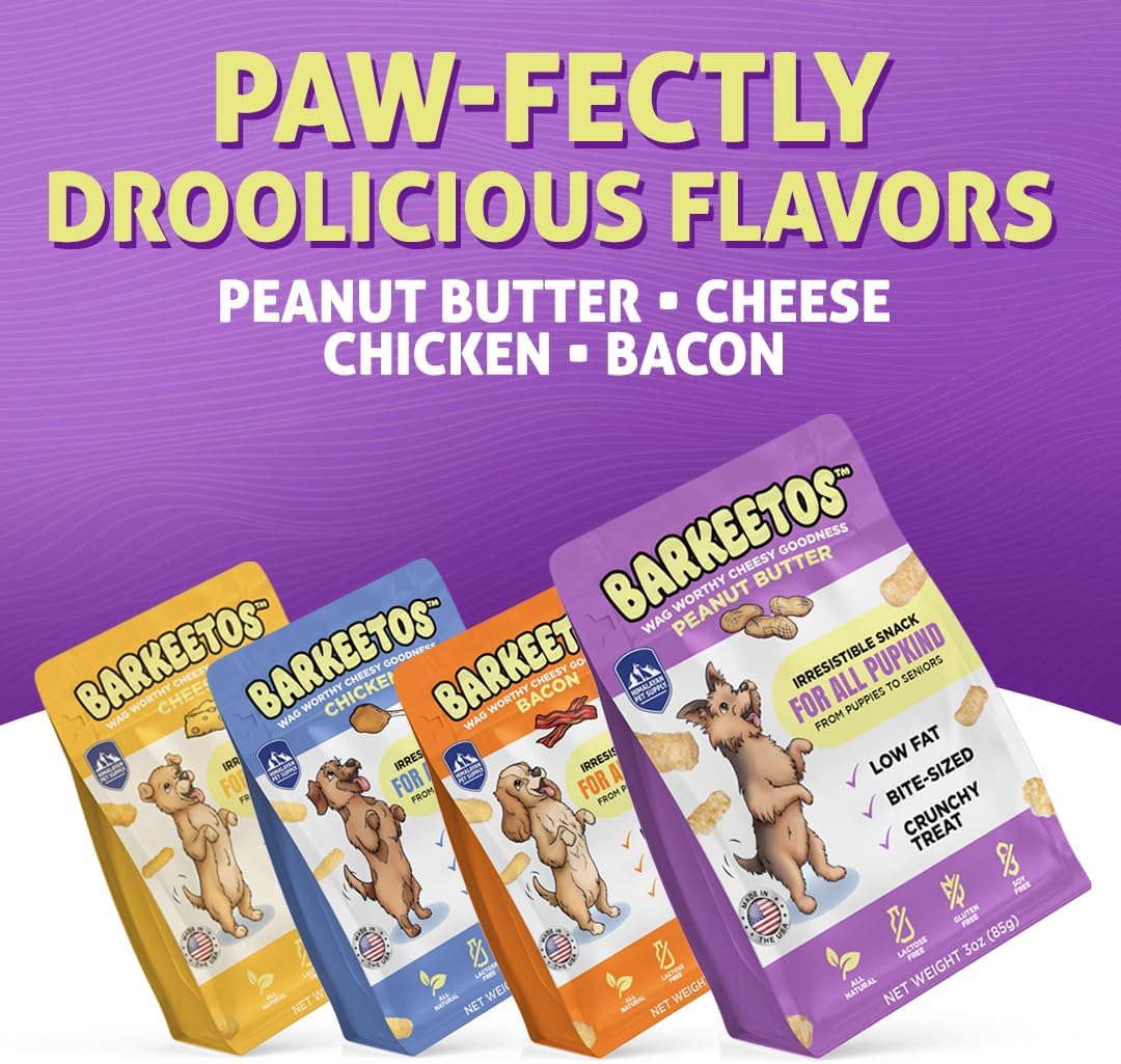 Barkeetos Dog Treats – Crunchy and Cheesy Pet Snacks Made with Real Himalayan Cheese & Peanut Butter, Gluten-Free, Grain-Free, Lactose-Free, Natural Dog Food for All Breeds and Sizes – 3-Pack