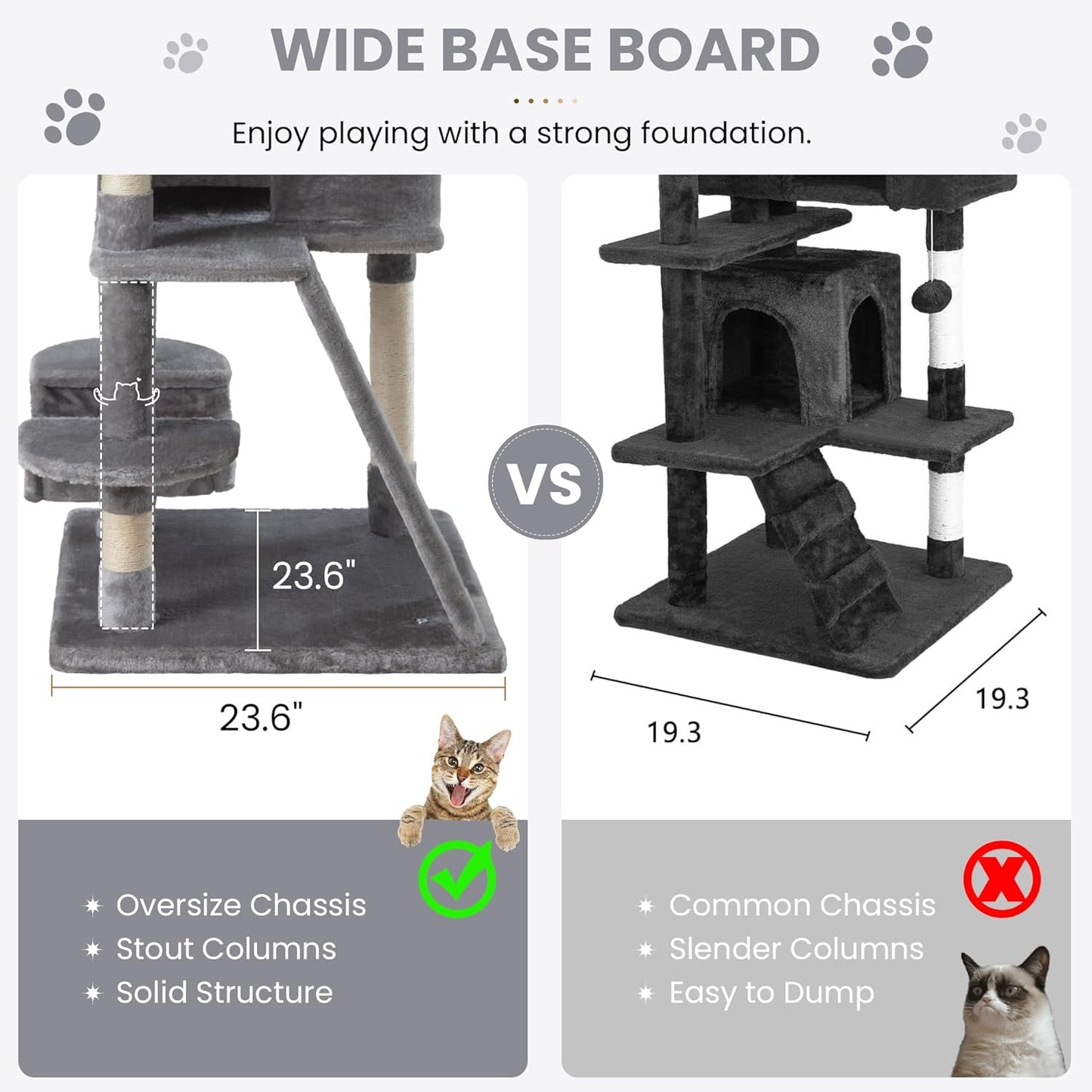 SHA CERLIN 65in Larger Cat Tree Tower Condo for Indoor Kitties/Multi-Level Furniture Activity Center with Wide Base/Cozy Plush Cat Perches/Baskets/Sisal Scratching Posts and Hammock/Grey