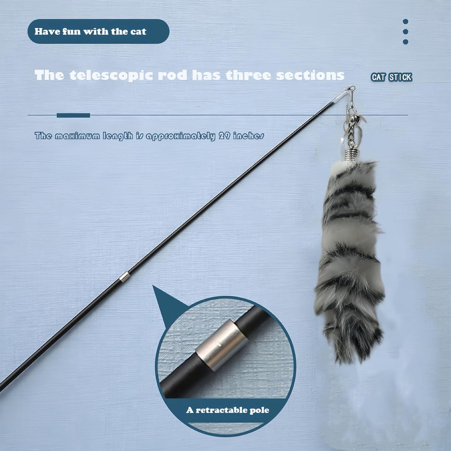 Interactive Cat Wand Toy with Cat Dancer, Retractable Feather Fox Tail Teaser for Indoor Cats, Enrichment Play Kittens to Senior Cats(Arctic White)