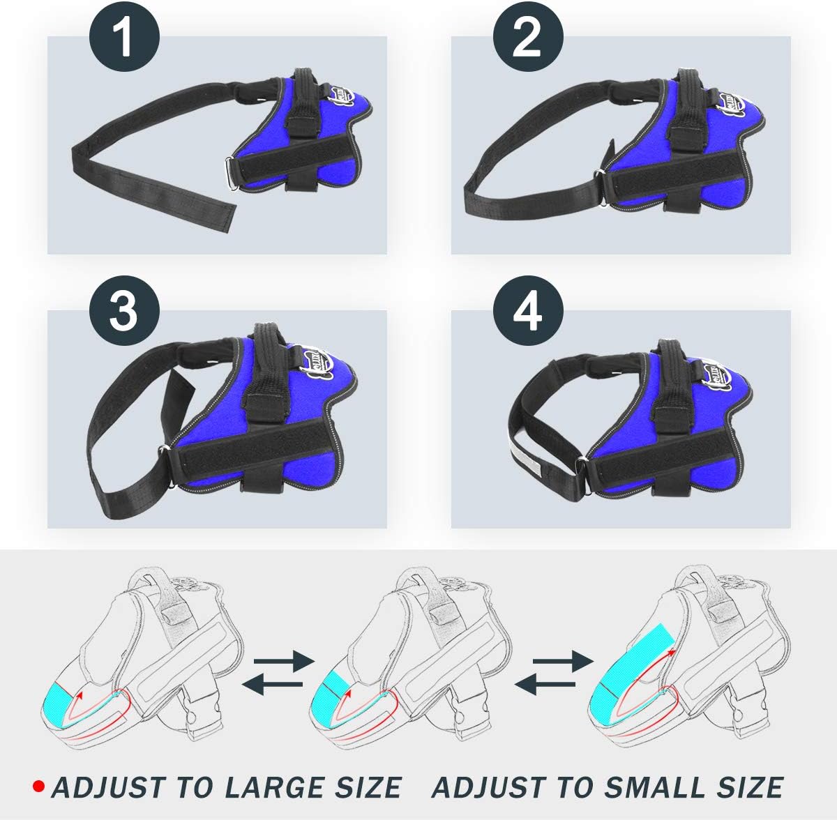 Bolux Dog Harness, No-Pull Reflective Dog Vest, Breathable Adjustable Pet Harness with Handle for Outdoor Walking - No More Pulling, Tugging or Choking (Blue, XL)