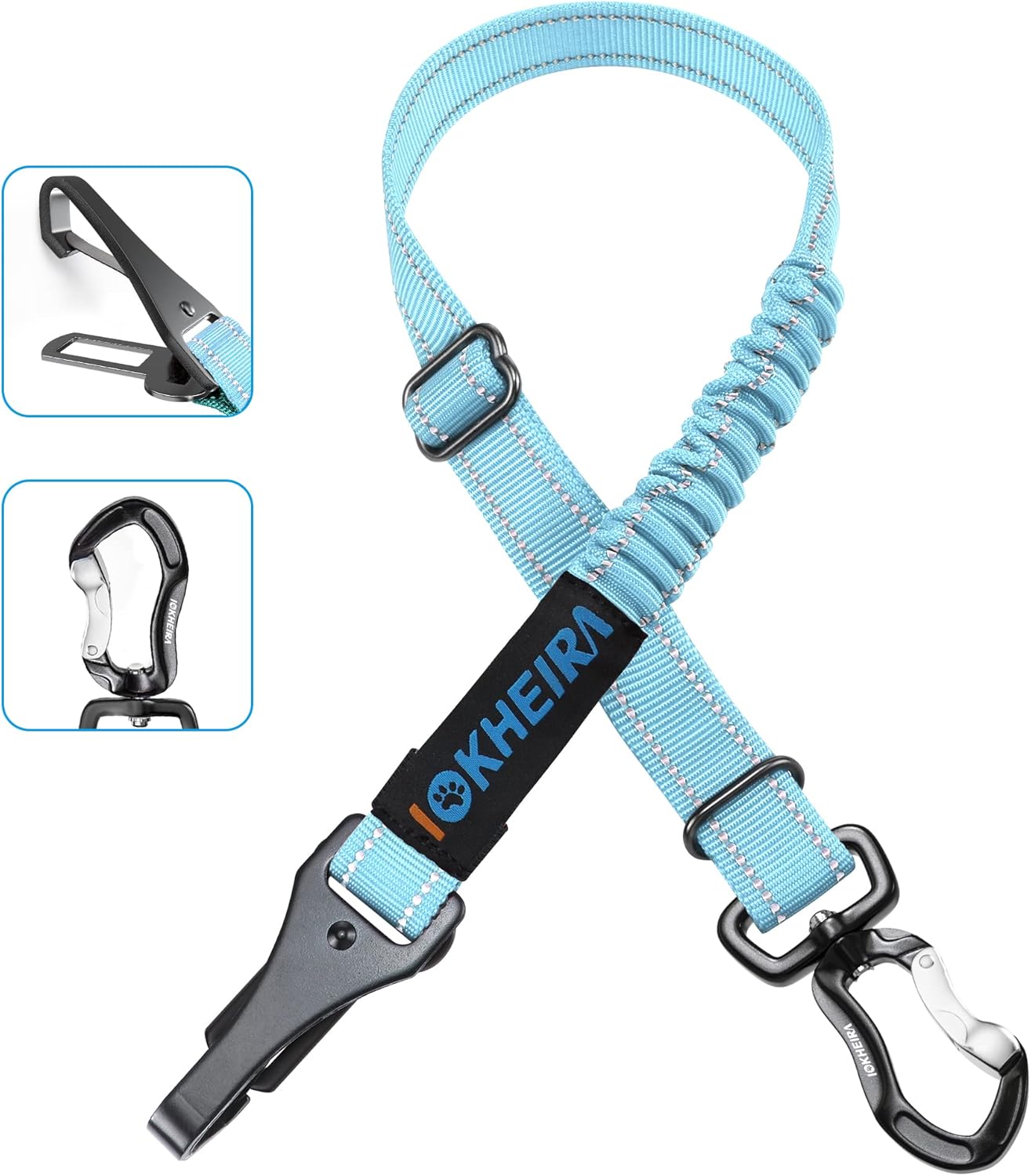 IOKHEIRA Dog Seatbelt, Adjustable, Reflective, Bungee Buffer, Large/Medium/Small, 900lbs, for Dogs