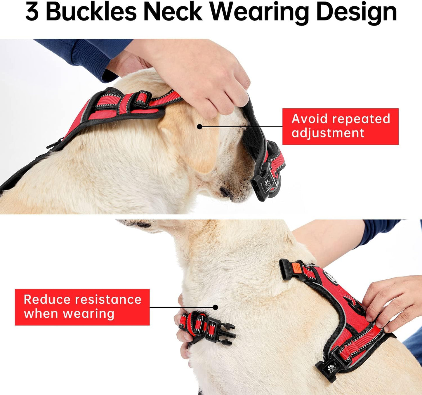 IVY&LANE No Pull Dog Harness for Medium Dogs, Dog Vest Harness with Leash, Safety Belt and Storage Strap, Fully Adjustable, 360 Reflective Strip, Soft Handle (Red, M)