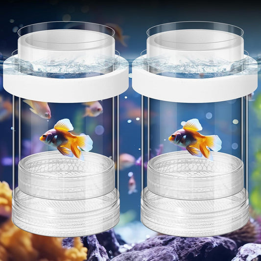 2 Pcs Breeder Box for Fish Tank Aquarium Breeder Separation Net Breeding Box with Suction Cup for Small Fish Shrimp Clownfish Guppy(White,M)