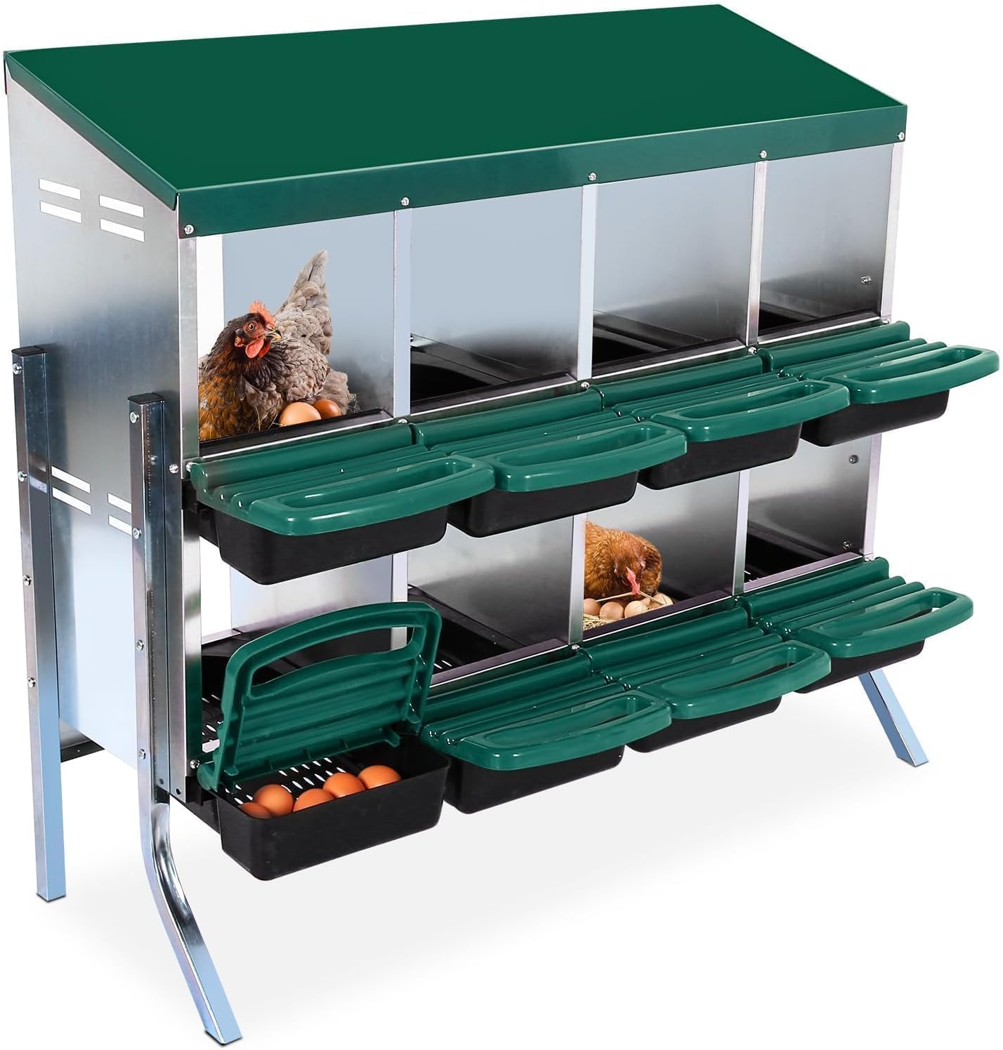 Chicken Nesting Box, 8 Hole 2 Layer Hen Nesting Box with Legs, Roll Away Eggs Laying Boxes,Cleanable Pull Out Hen Roosting Boxes