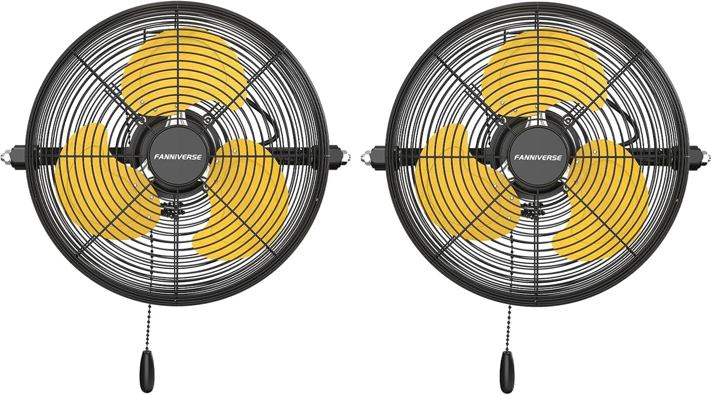 2PCS 12 Inch Wall Fan Pro Series - Indoor High Velocity Wall Mount Fan for Commercial, Residential, Warehouse, Covered Patio, Shop, Garage, Barn, Gazebo 3 Speed 2800 CFM UL Safety Listed